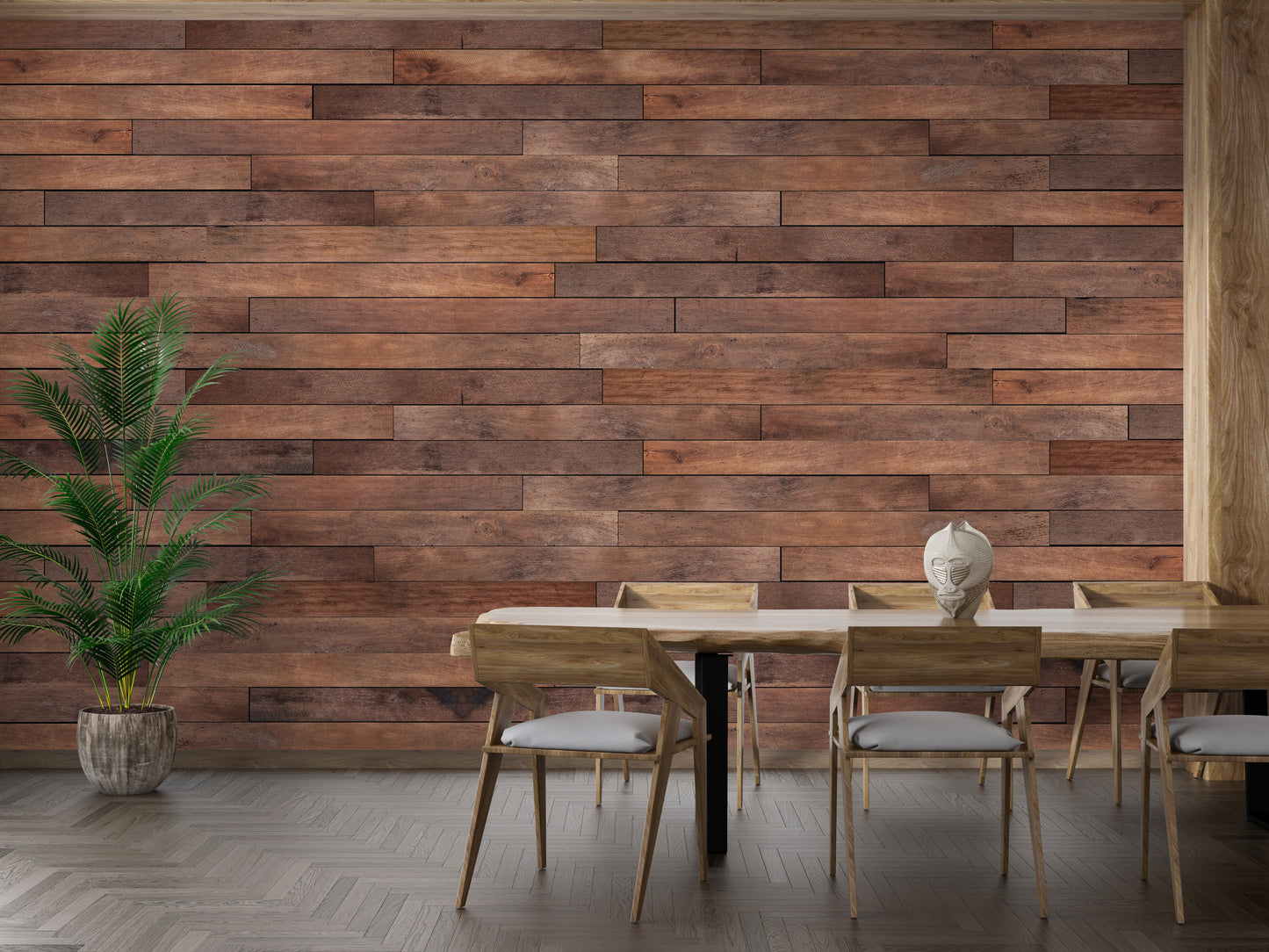 Brown wood panel mural wallpaper for a cozy interior
