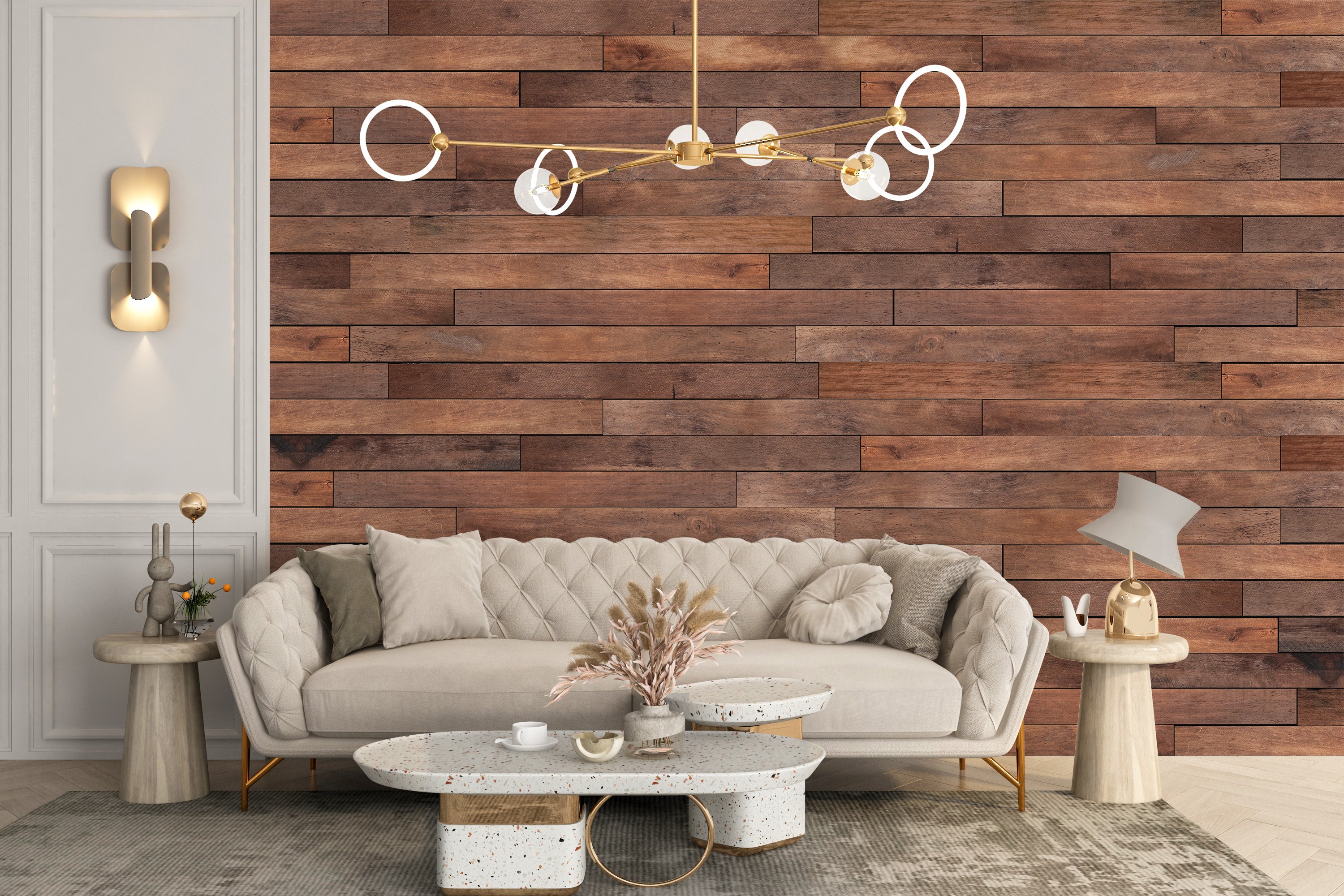 Classic wooden wallpaper mural in brown tones
