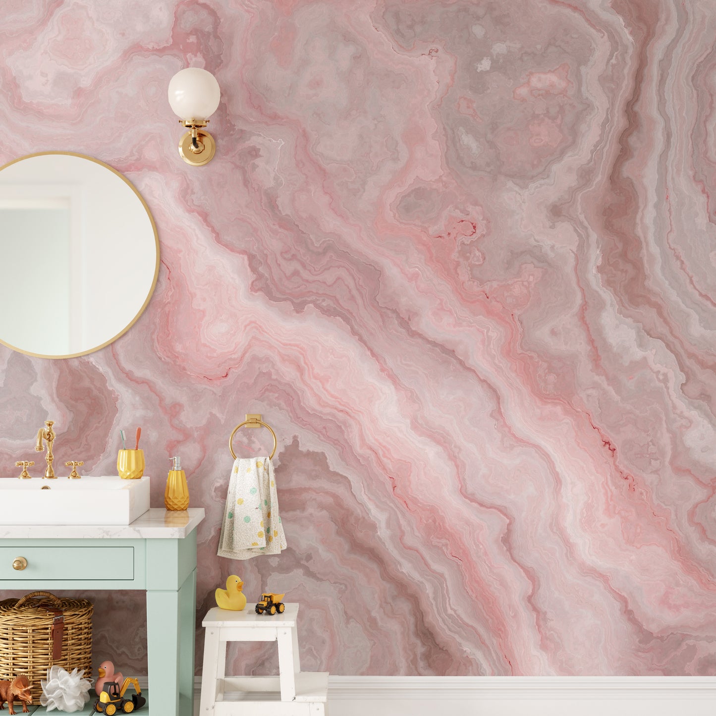 Pink onyx mural wallpaper for modern interiors
