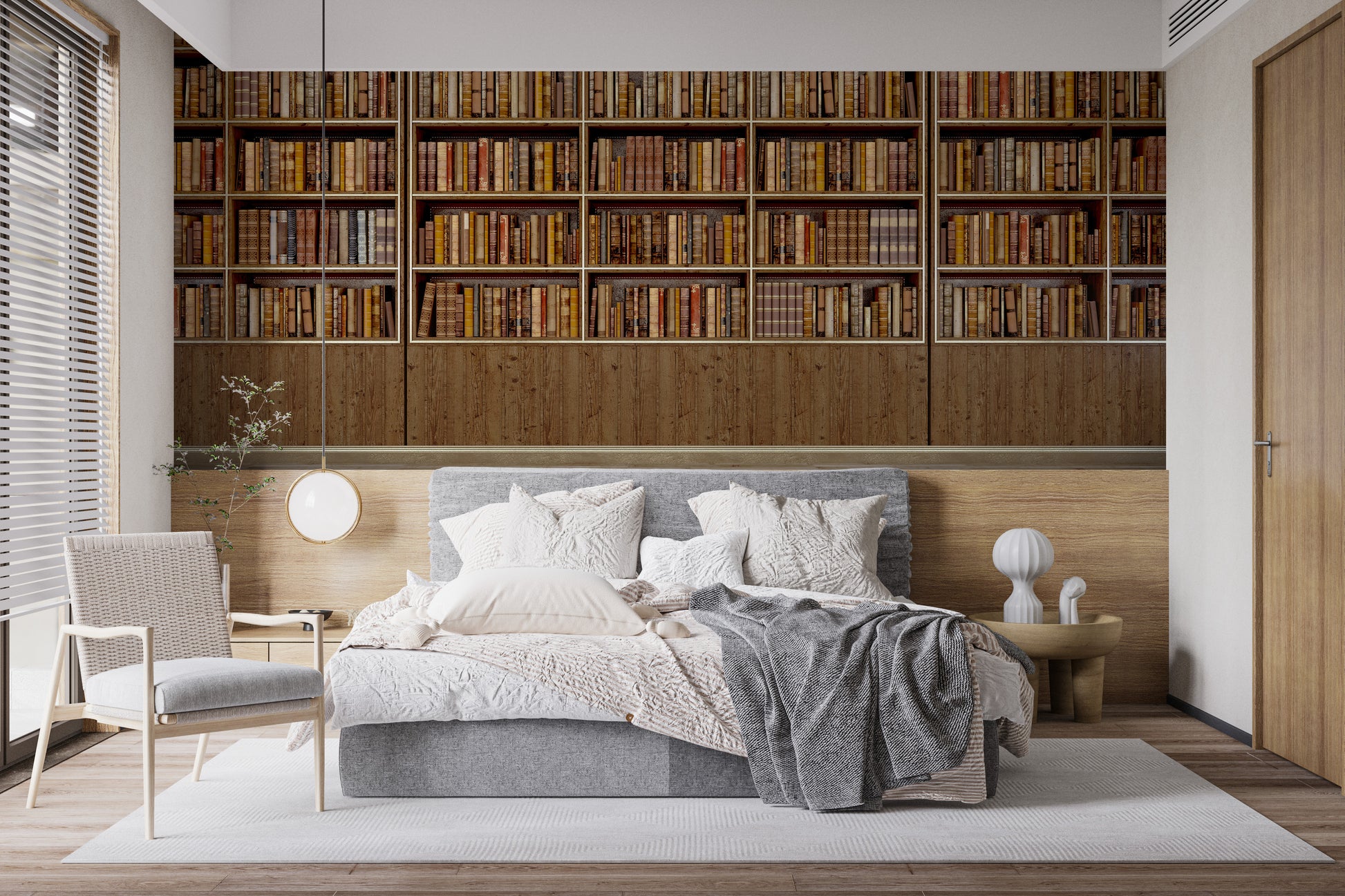 Vintage-style bookshelf mural for a classic look
