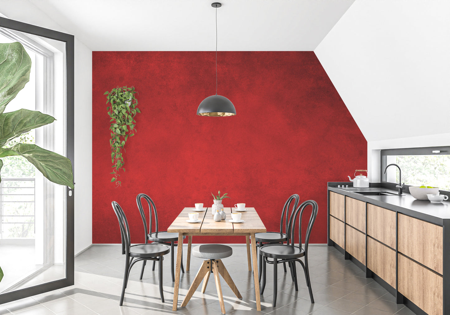 Bright Red Concrete Pattern Wallpaper Murals