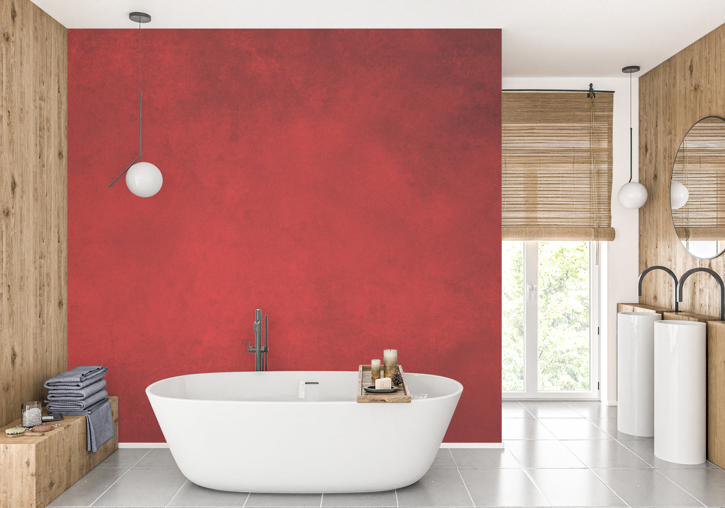 Bold red concrete mural wallpaper for modern decor
