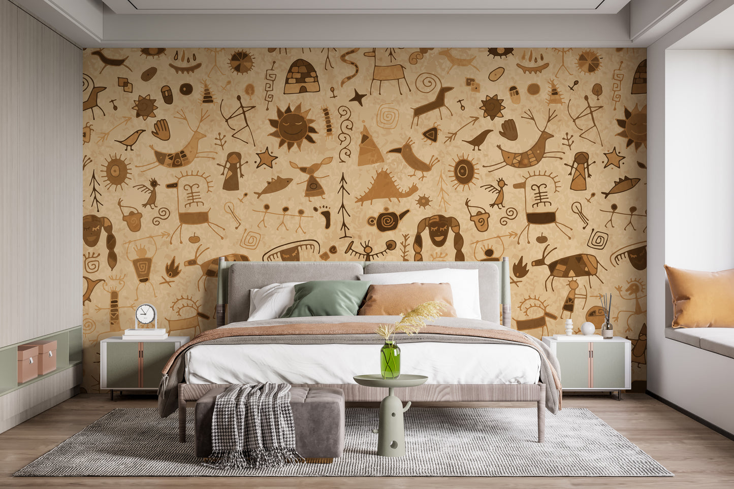 Old Warli Art Rock Painting Wallpaper Murals