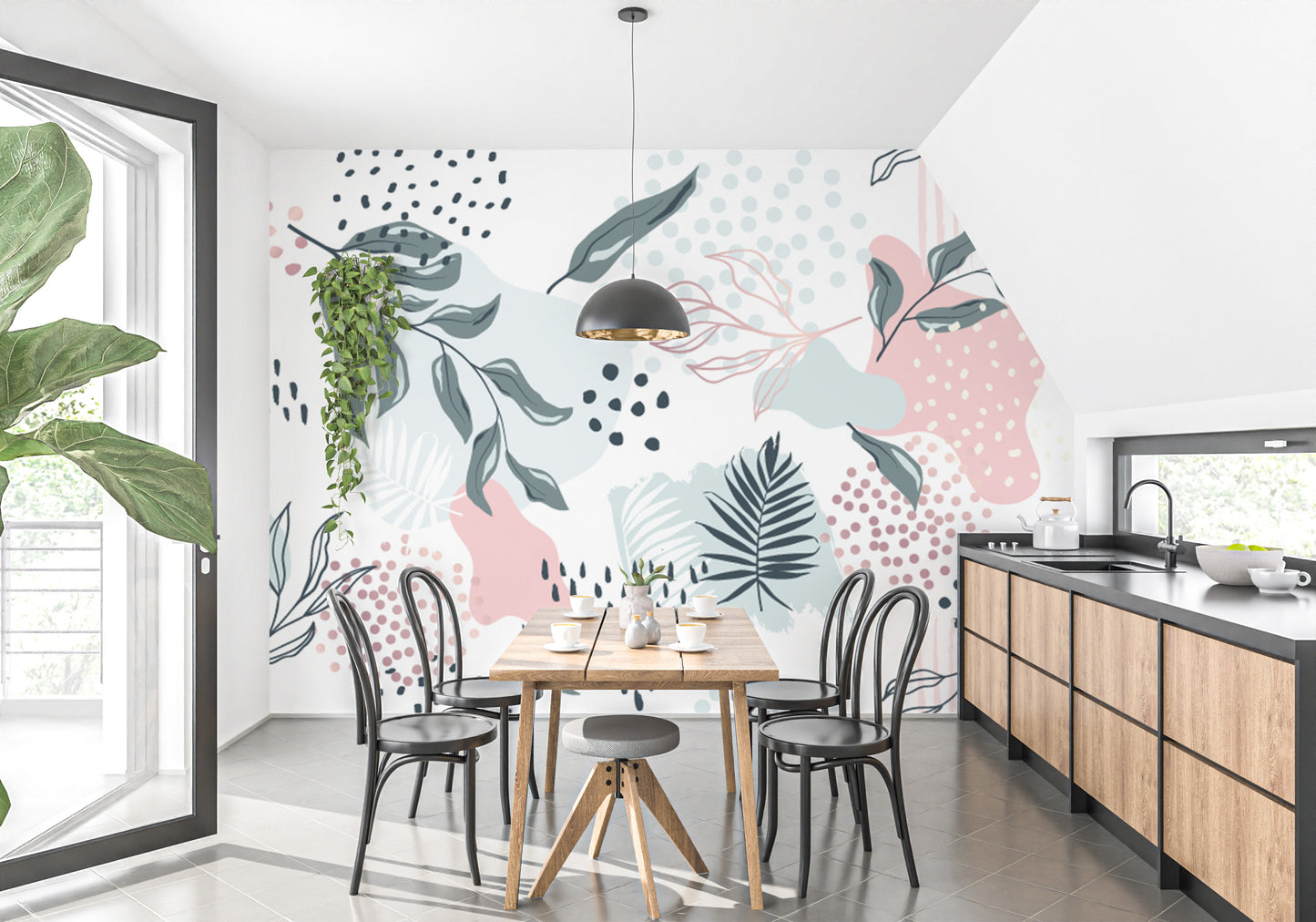 Colorful & Trendy Design Leaves Wallpaper Mural