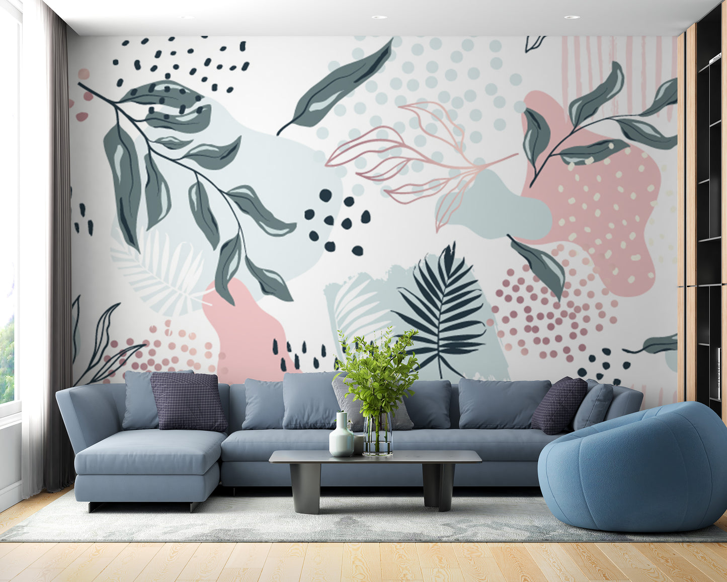 Colorful & Trendy Design Leaves Wallpaper Mural