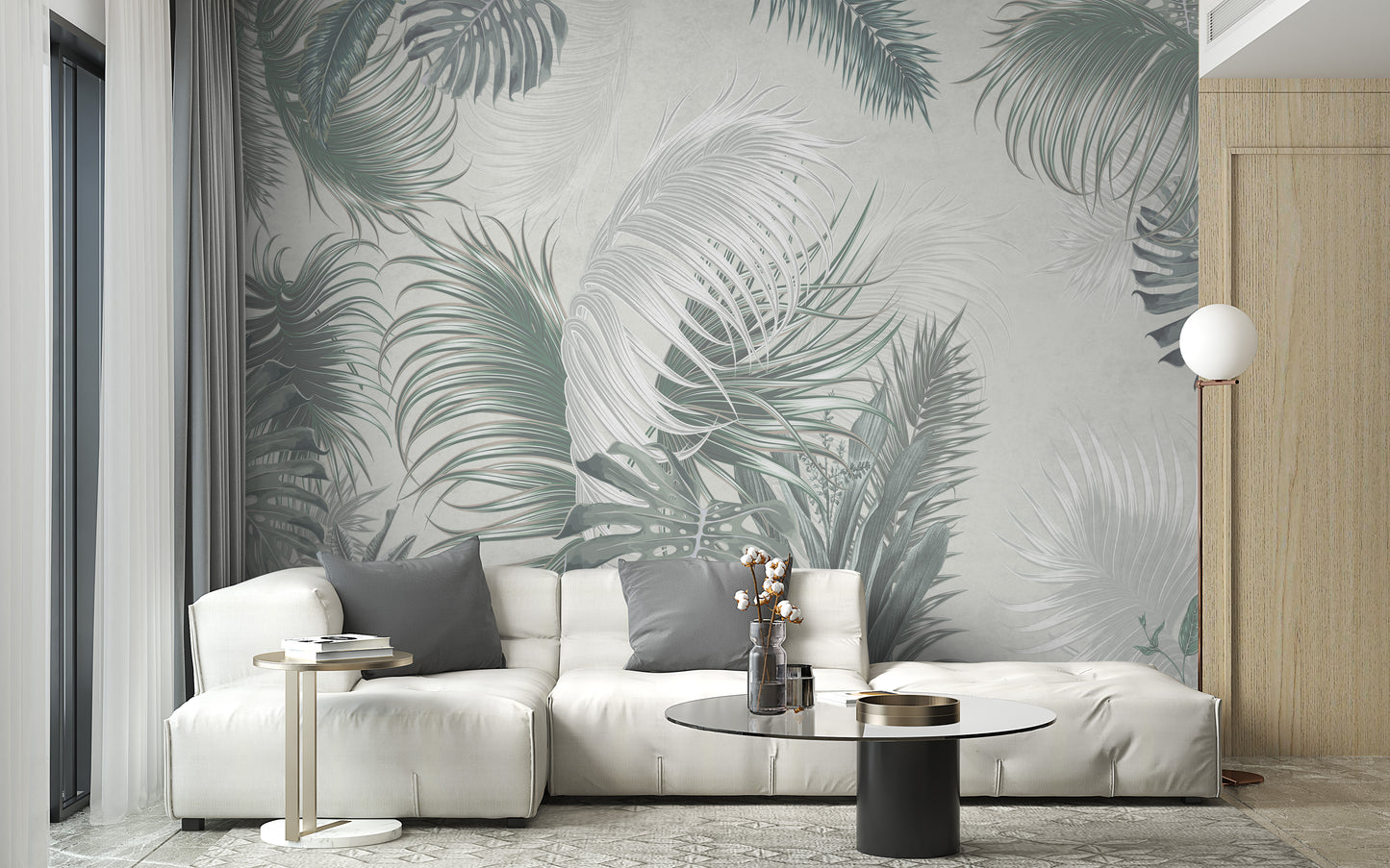 Large Gray Green Palm Leaves Wallpaper