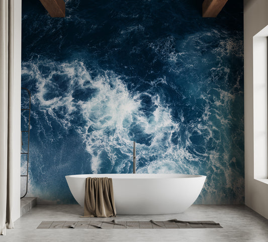 Serene blue water wallpaper mural design
