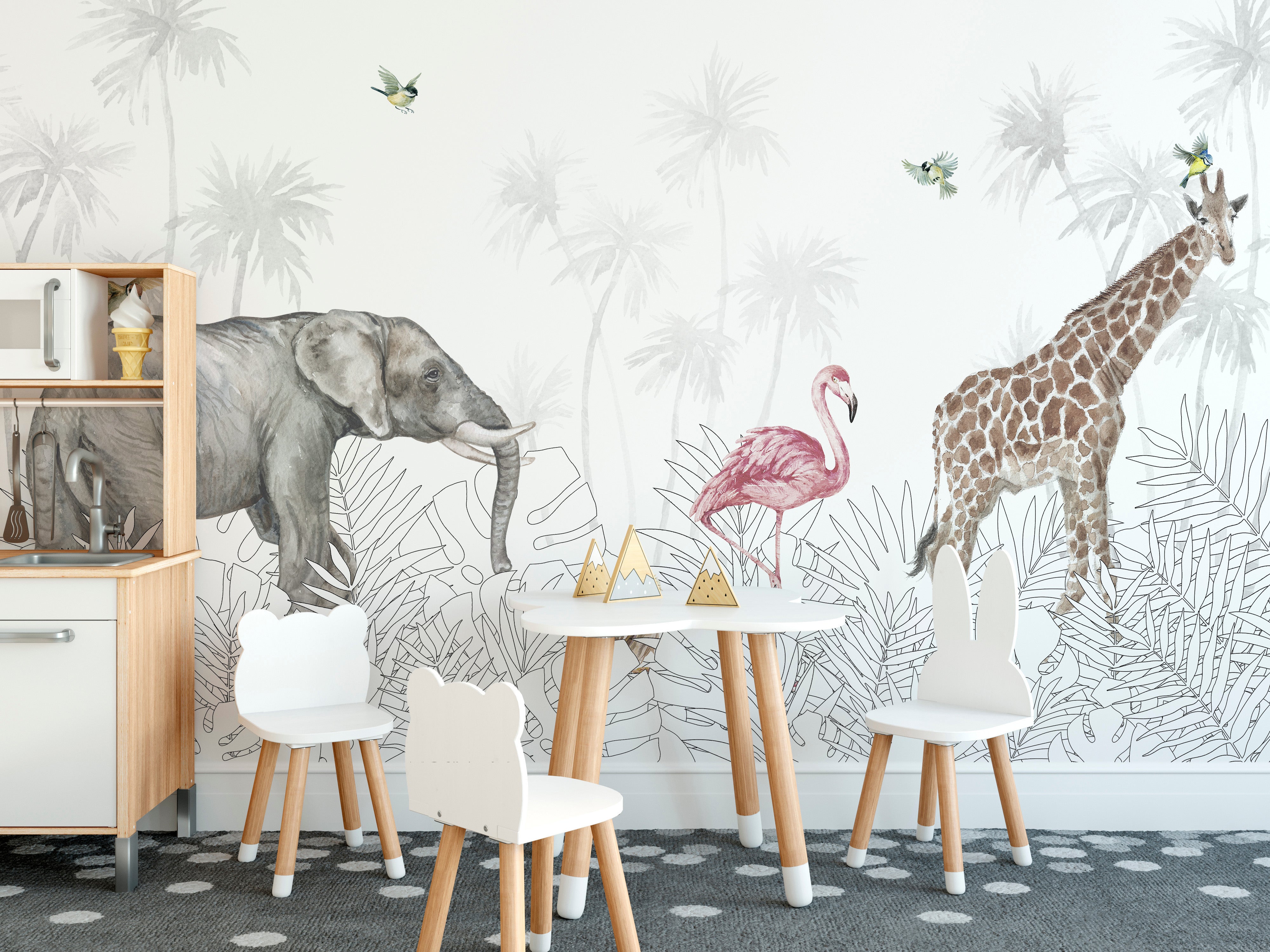 Feral fauna woods mural for kids room walls
