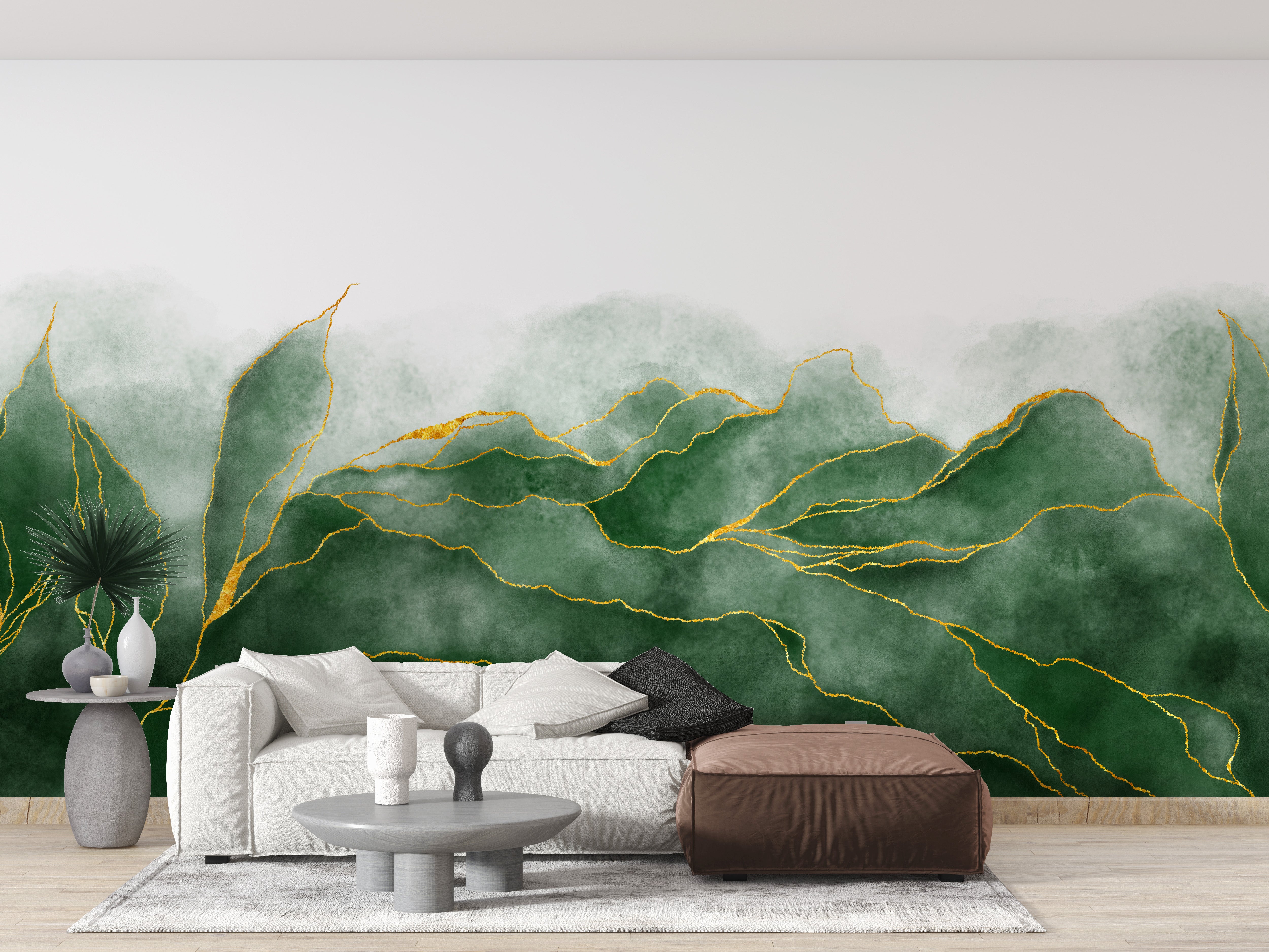 Green wallpaper murals with vibrant designs
