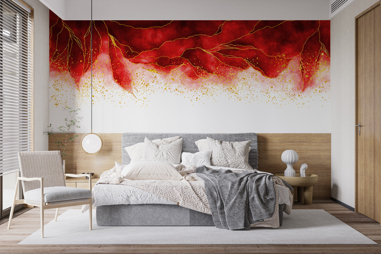 Watercolor Hanging Red Spilled & Brushed Wallpaper Mural