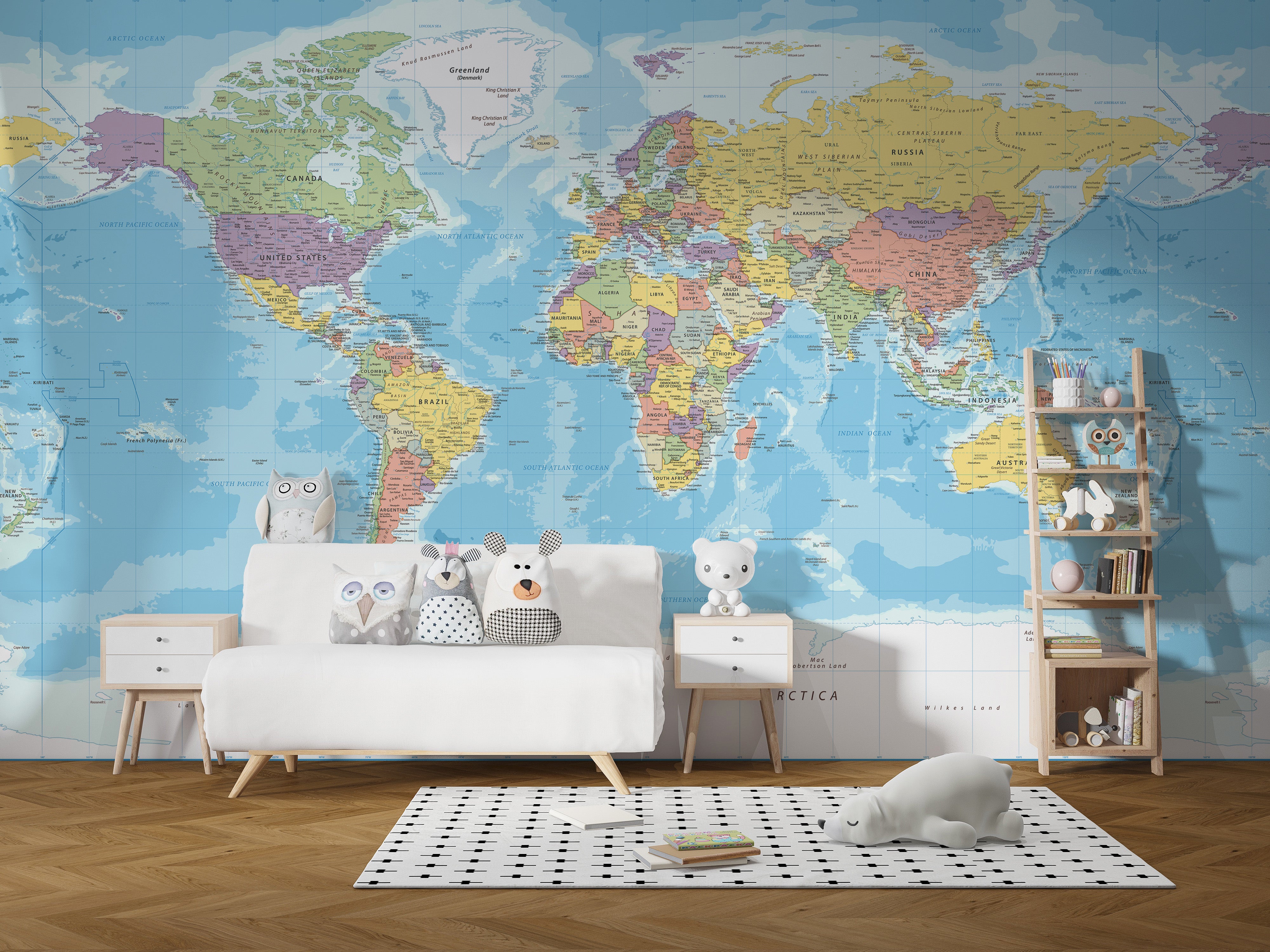 Blue-toned world map wallpaper design
