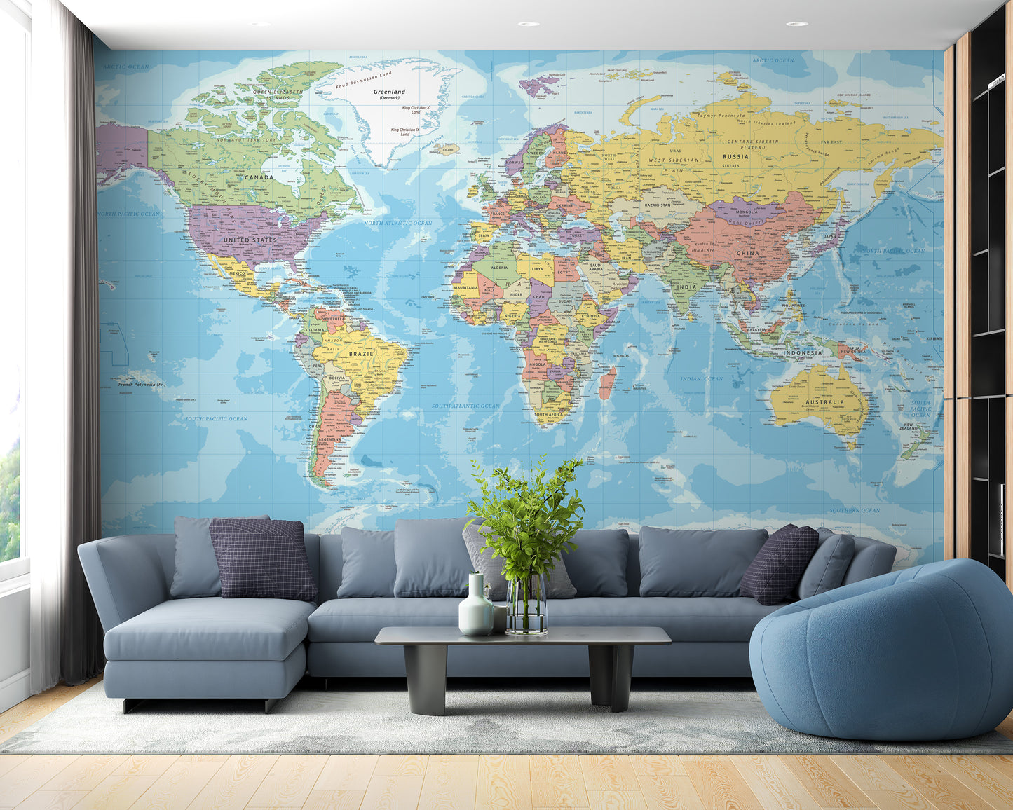 Blue World Map Wallpaper Mural