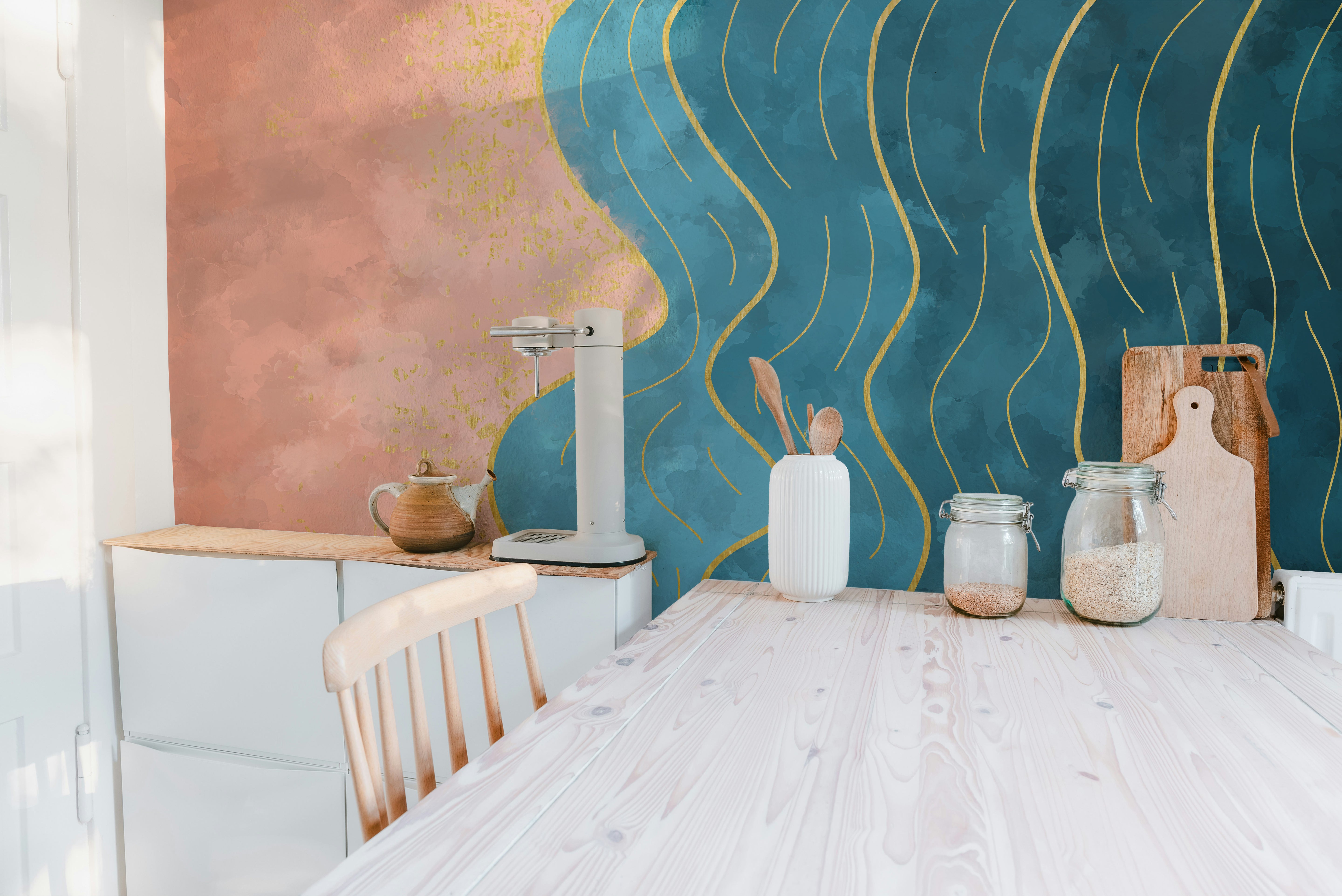 Abstract Wave with Gold Line Wallpaper for Walls