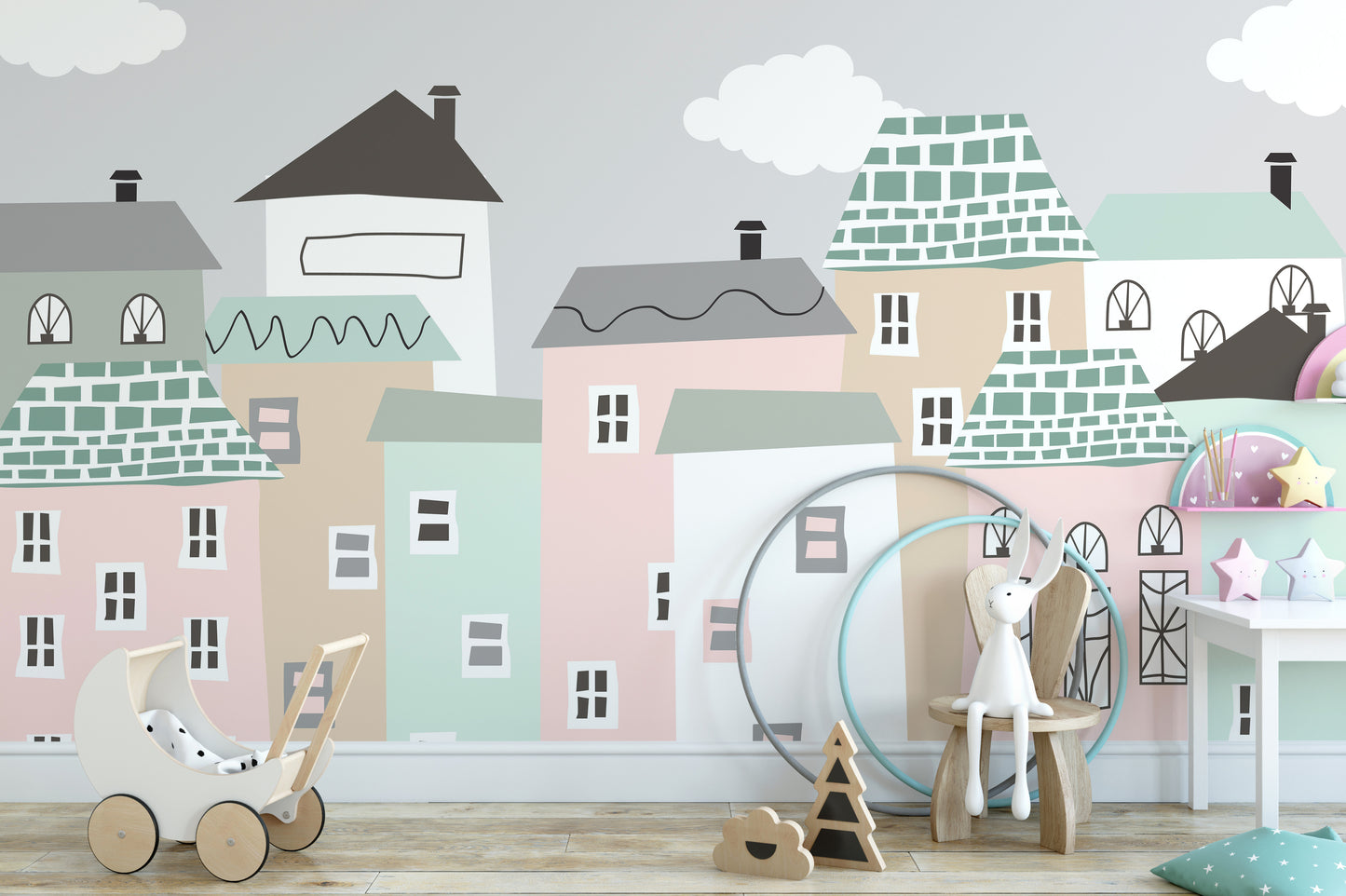 Pastel Houses Town Wallpaper Mural