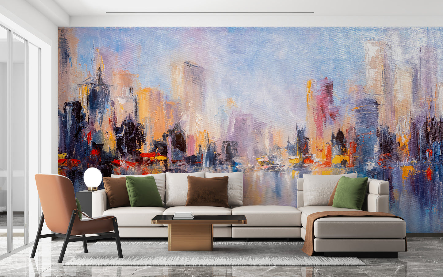 City Skyline Oil Paint peel and stick wallpaper