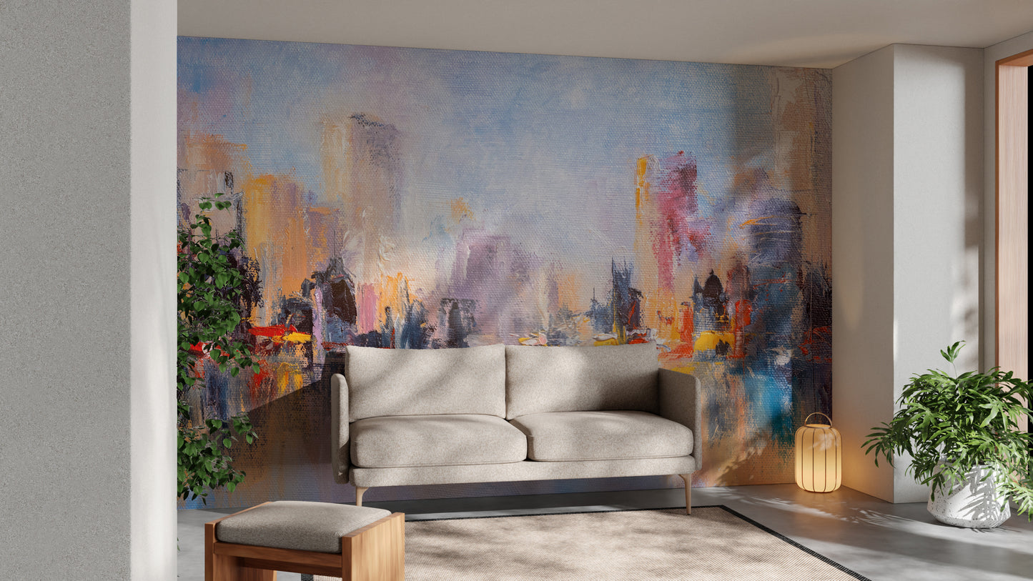 City Skyline Oil Paint Wallpaper