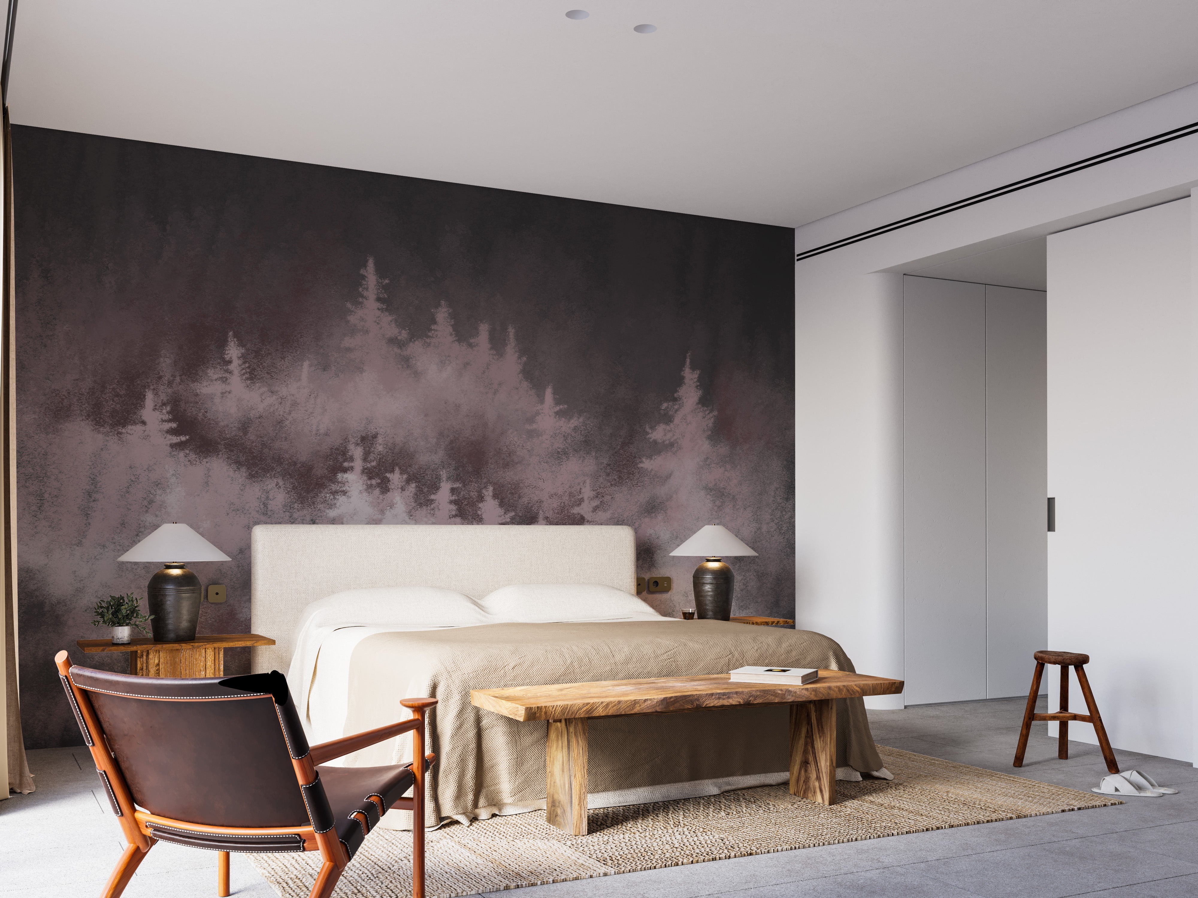 Misty spruce forest mural wallpaper