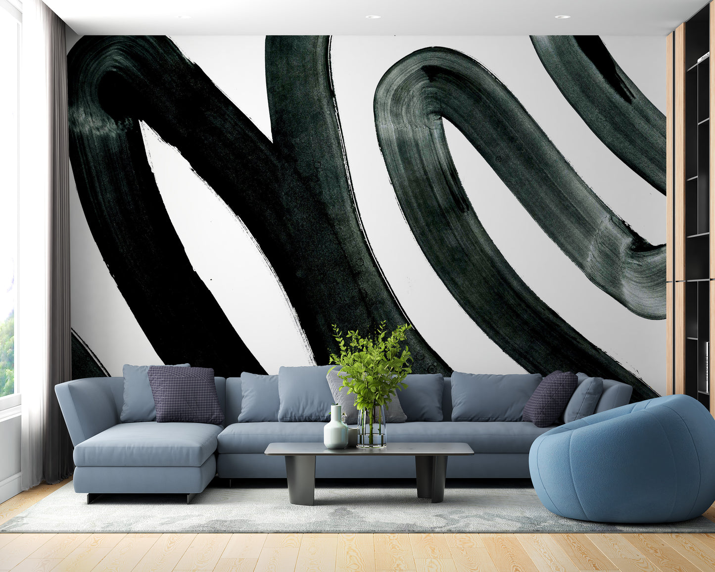 Black Brush Stroke Wallpaper Mural