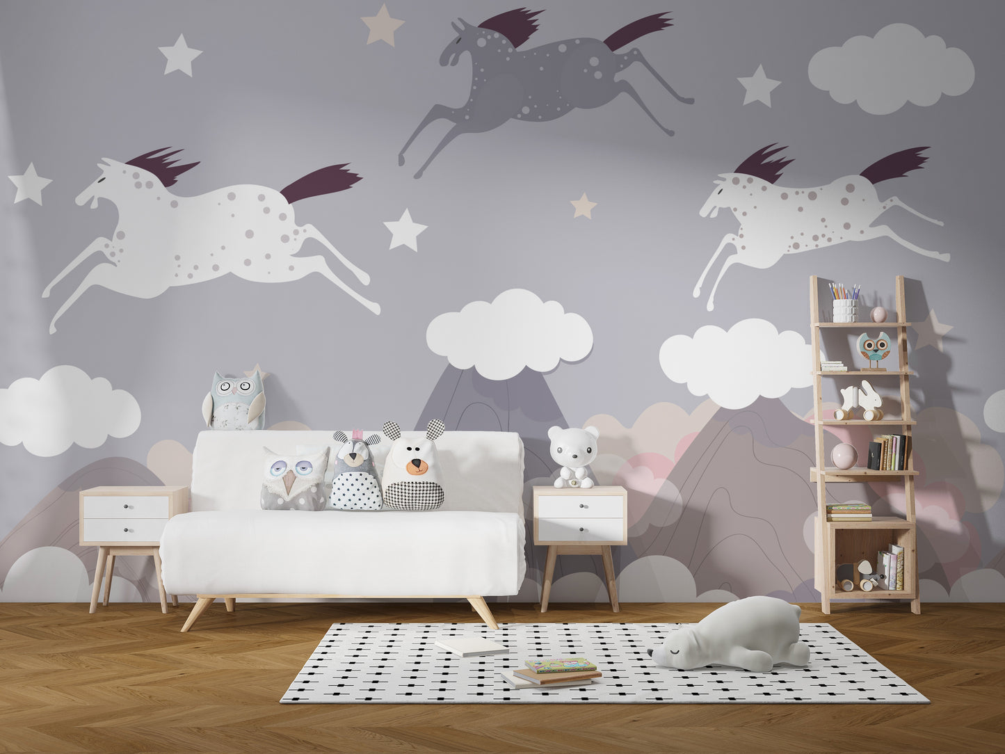 Clouds and Flying Horses Wallpaper Murals