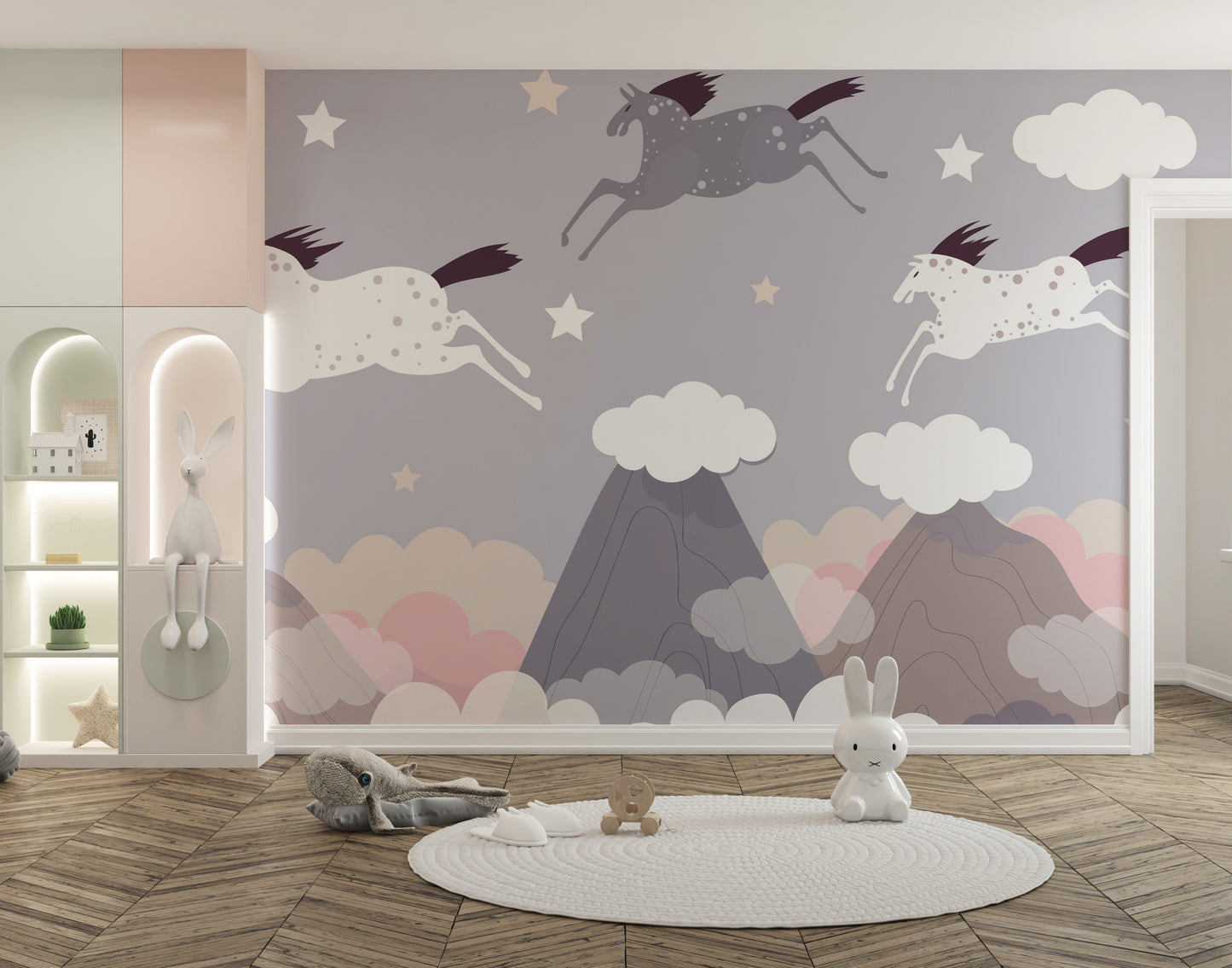 Clouds and Flying Horses Wallpaper Murals