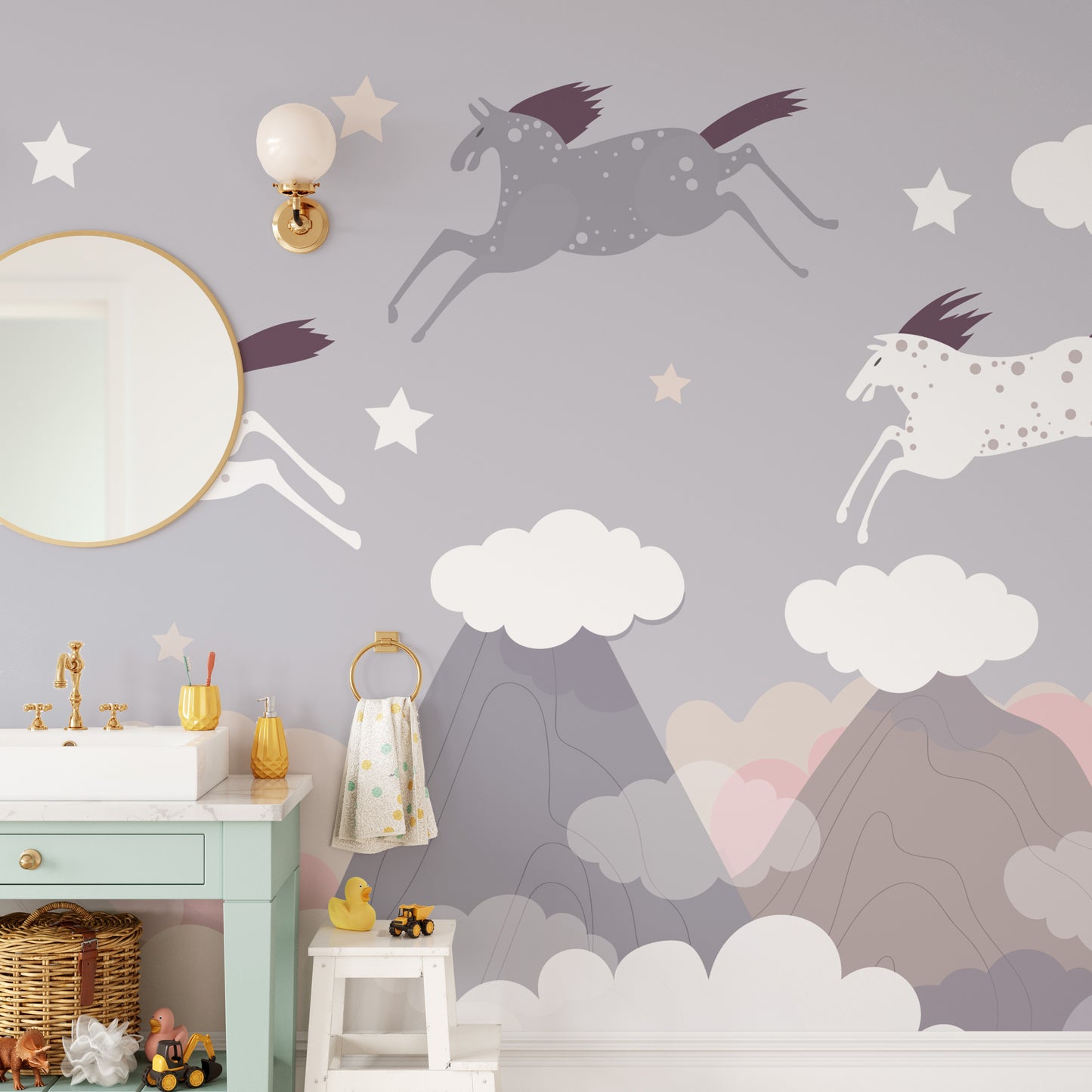 Clouds and Flying Horses Wallpaper Murals