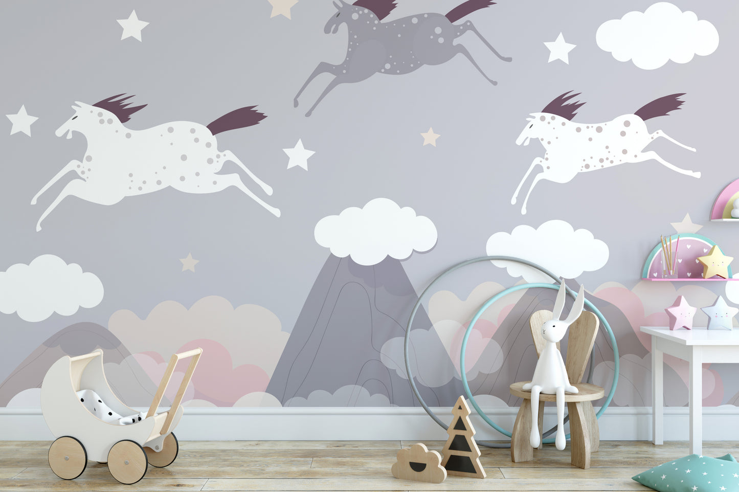 Clouds and Flying Horses wallpaper for walls