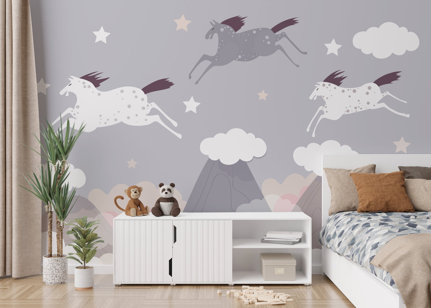 Clouds and Flying Horses Wallpaper Murals