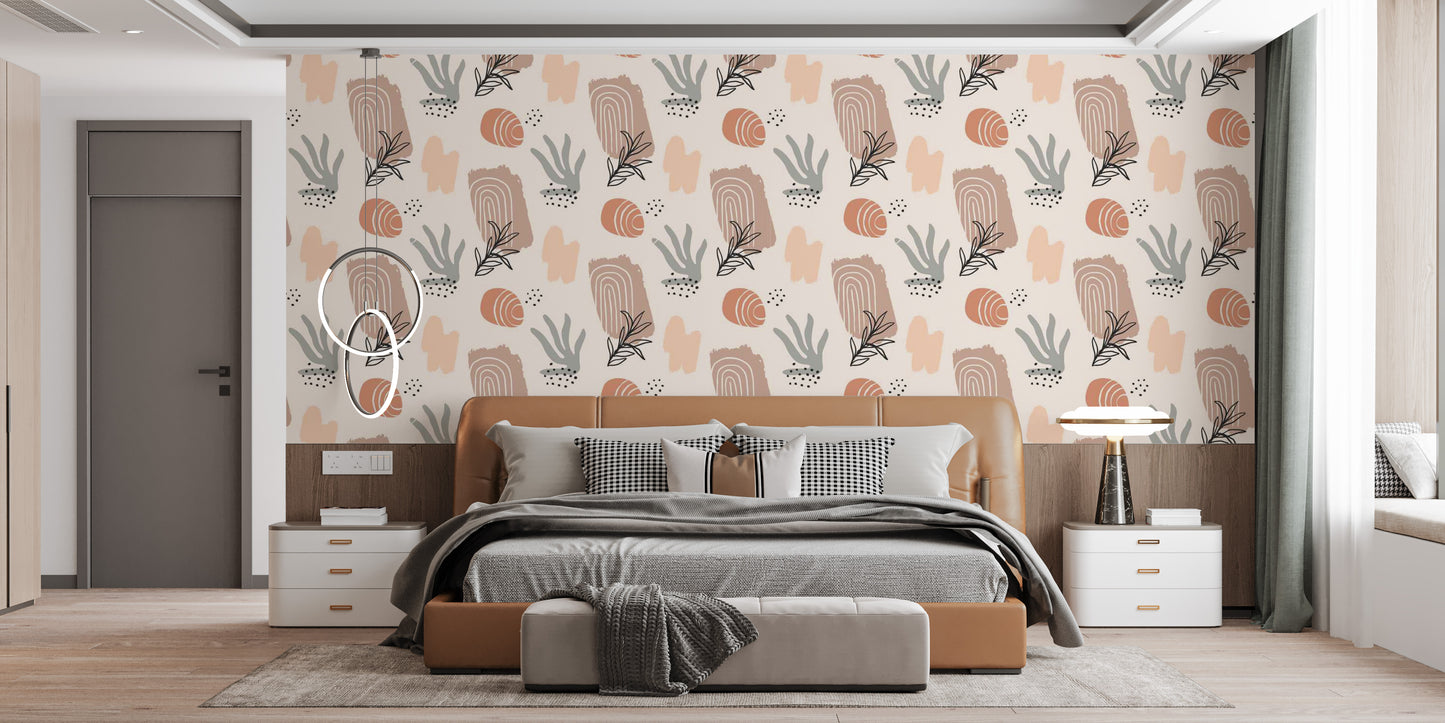 Minimalist watercolor wallpaper with earthy plant motifs.