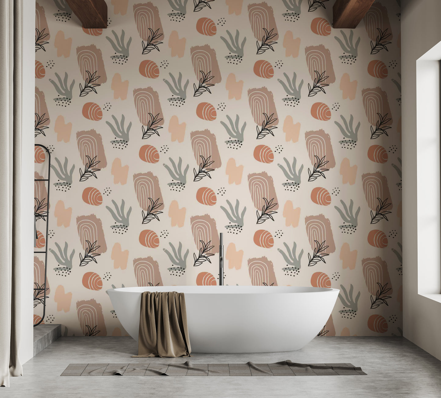 Boho chic wallpaper with watercolor and abstract nature designs.