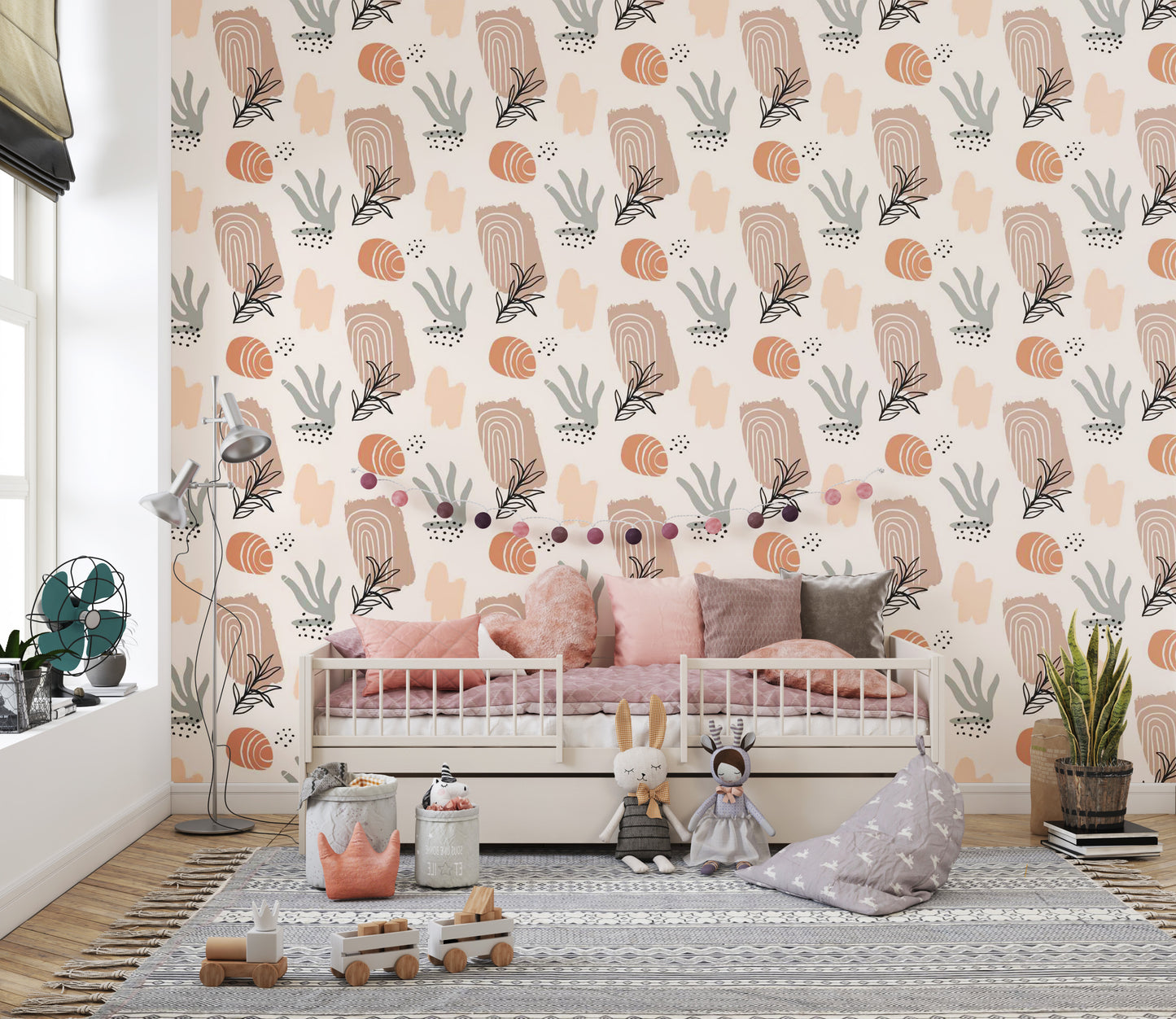 Trendy earthy watercolor wallpaper with abstract shapes.