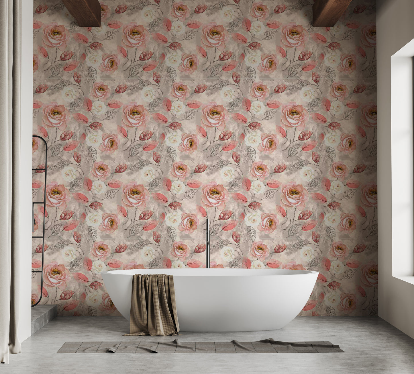 Watercolor pink flower wallpaper mural for a romantic touch.