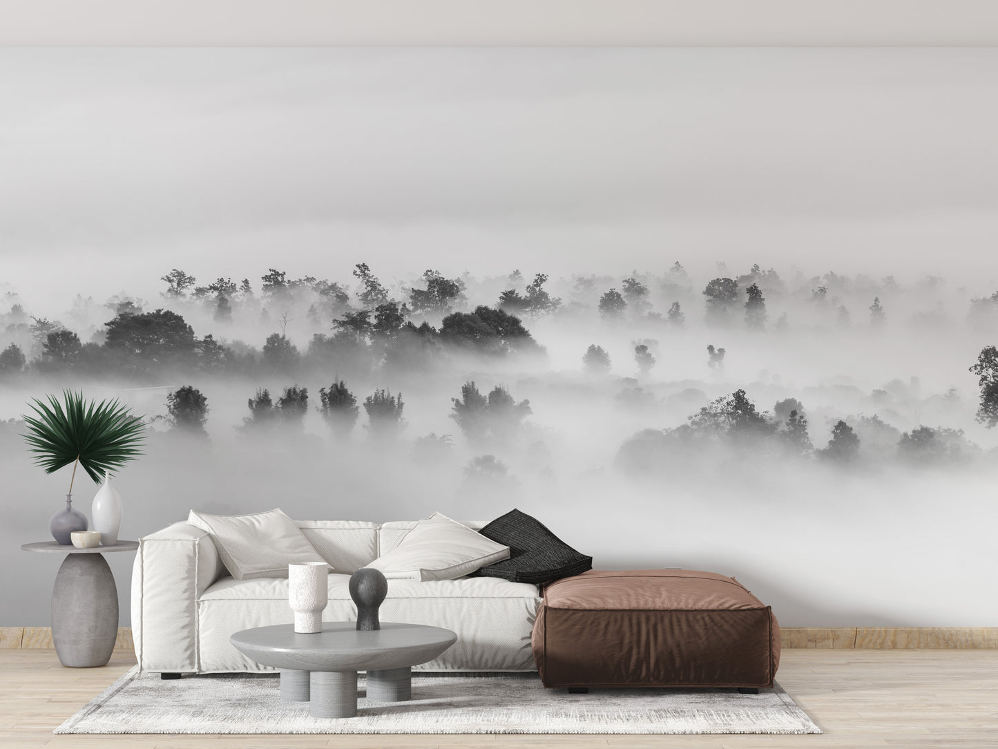 Black and white Clouds over Forest Wallpaper Mural