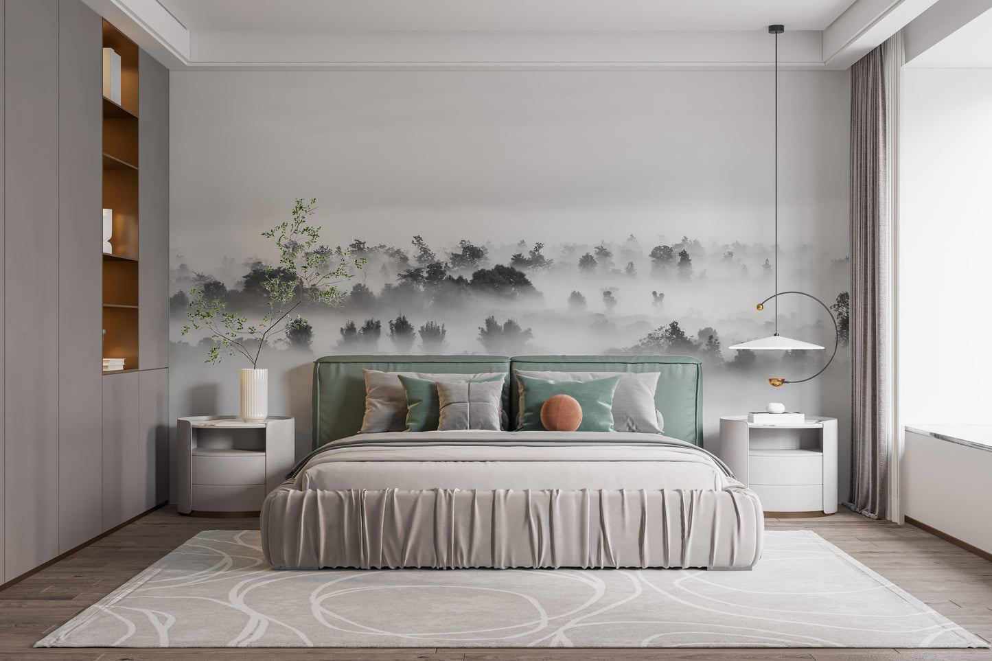 Black and white Clouds over Forest Wallpaper Mural