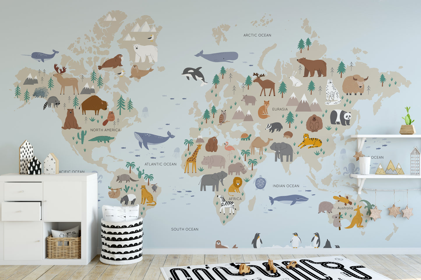 Animals Safari Kids Map Wallpaper