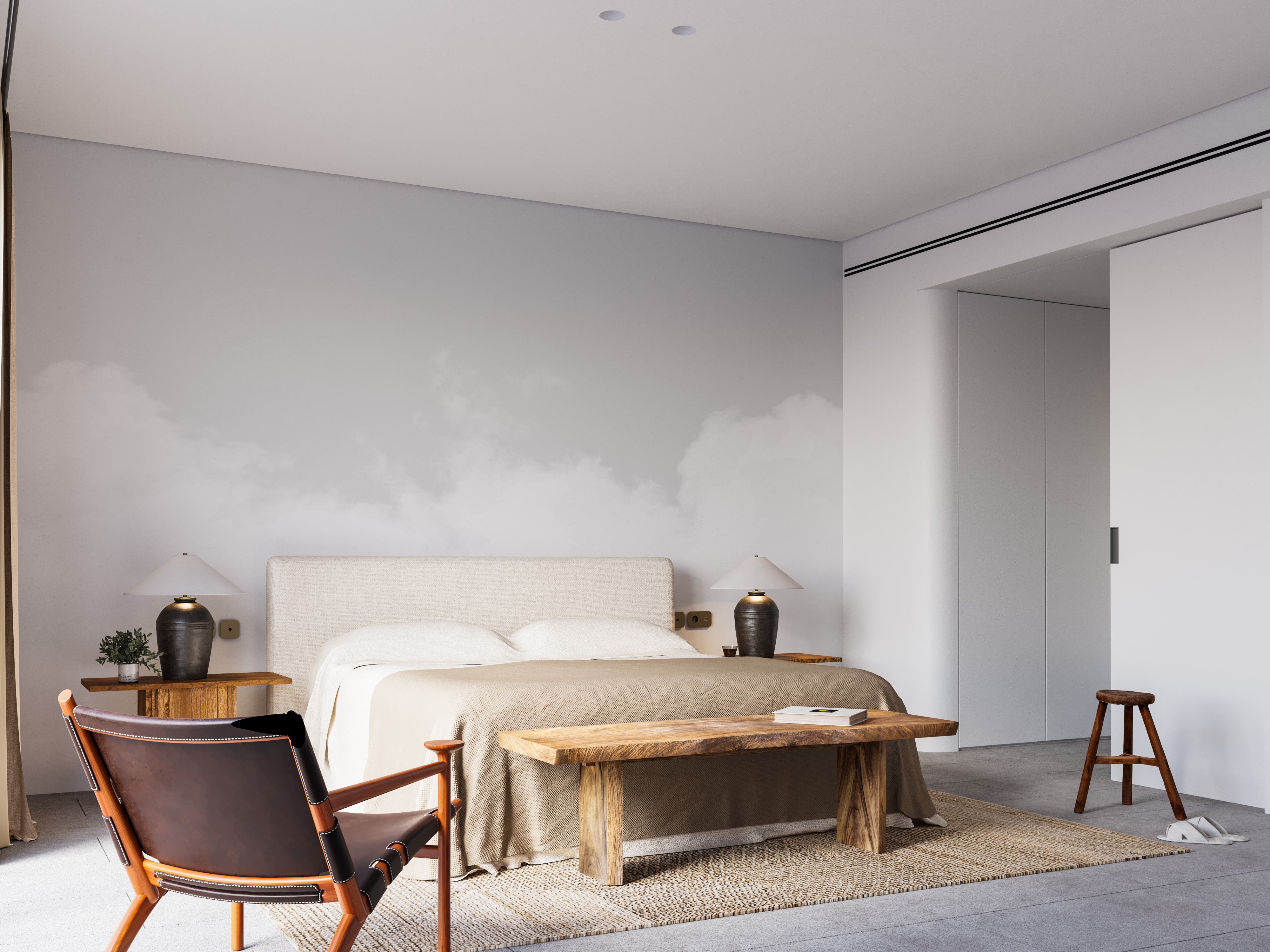 Minimalist cloud mural for serene wall decor.