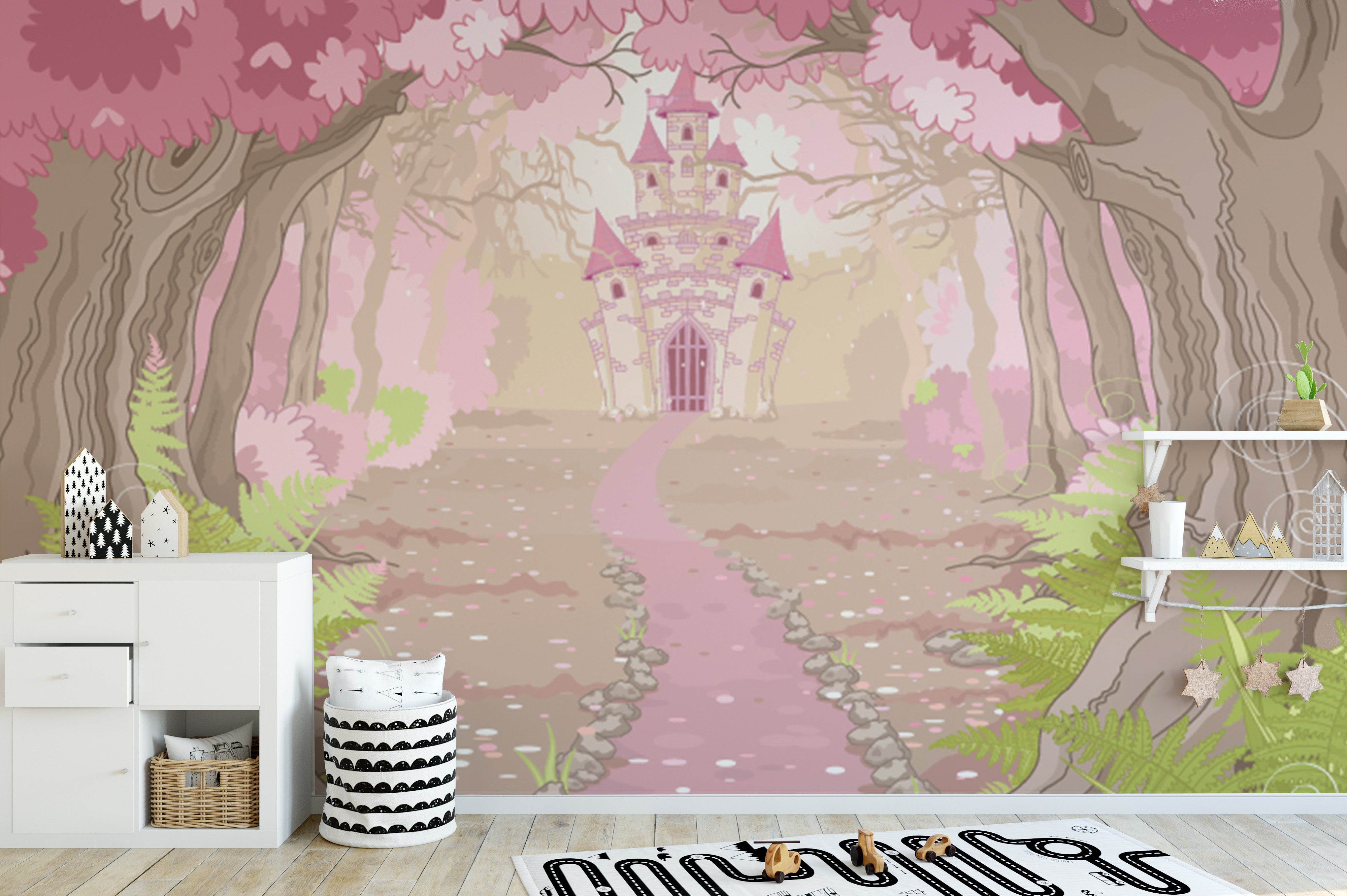 Fantasy wallpaper featuring a fairy-tale castle and trees.