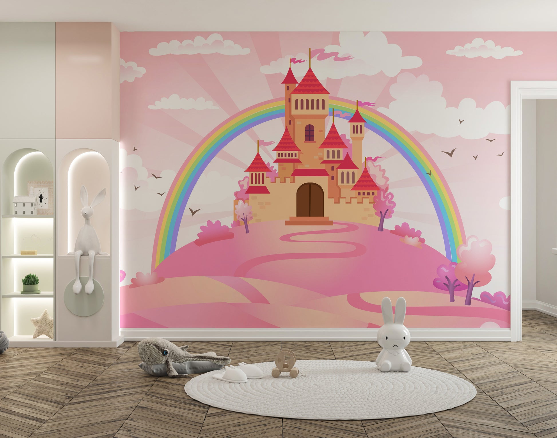 Princess Castle Wallpaper mural for a fairytale-themed room.