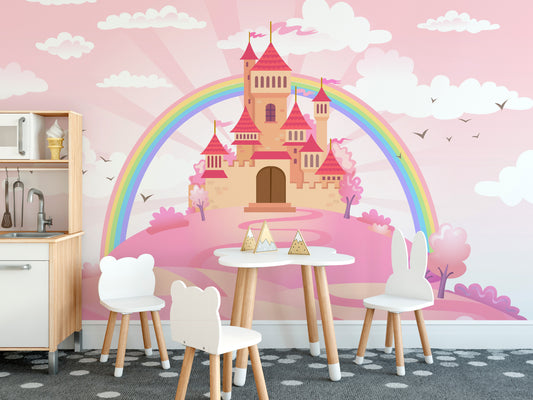 Pink Princess Castle Girls Wallpaper