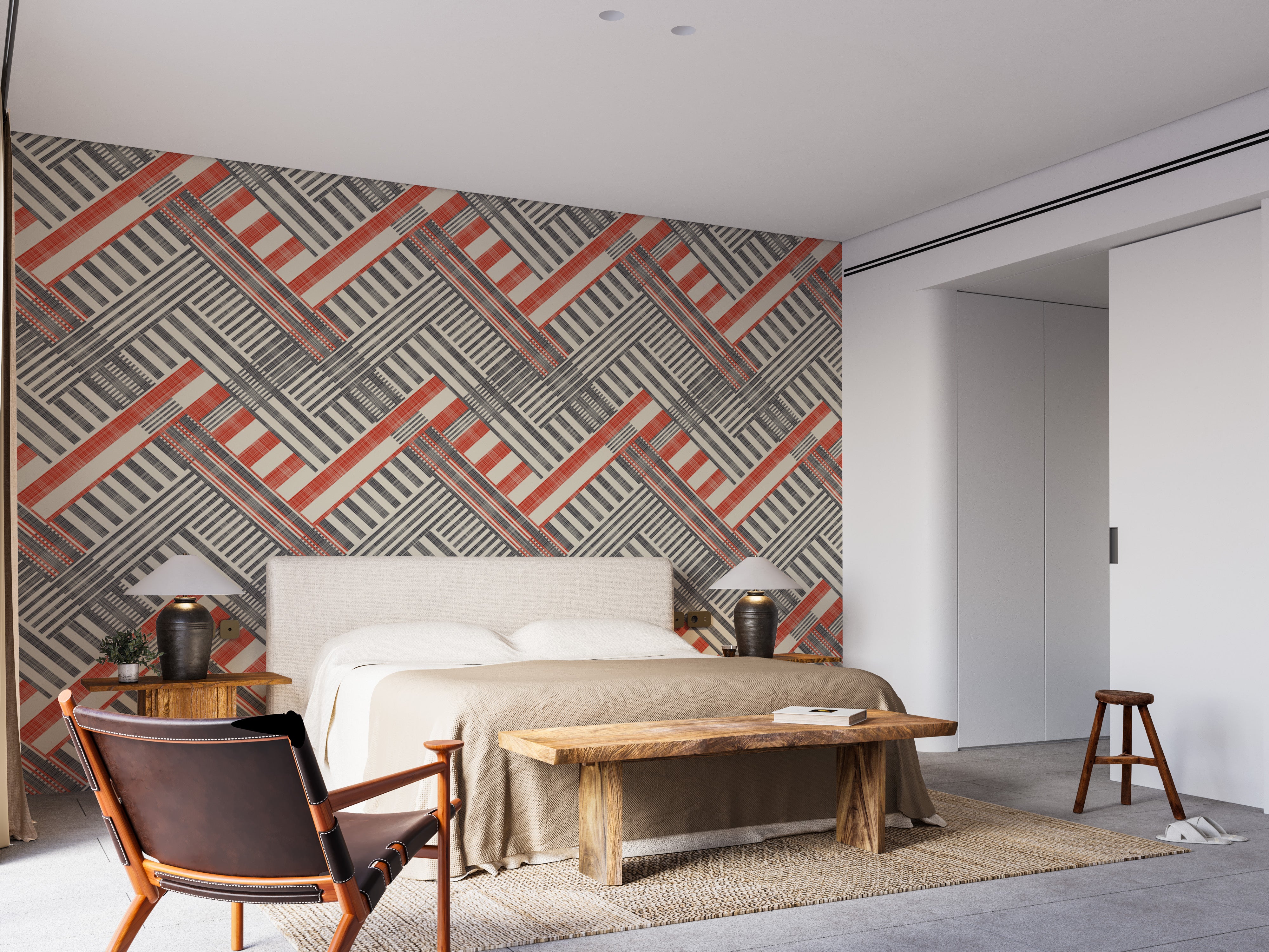 Vintage-inspired striped geometric wallpaper for walls.