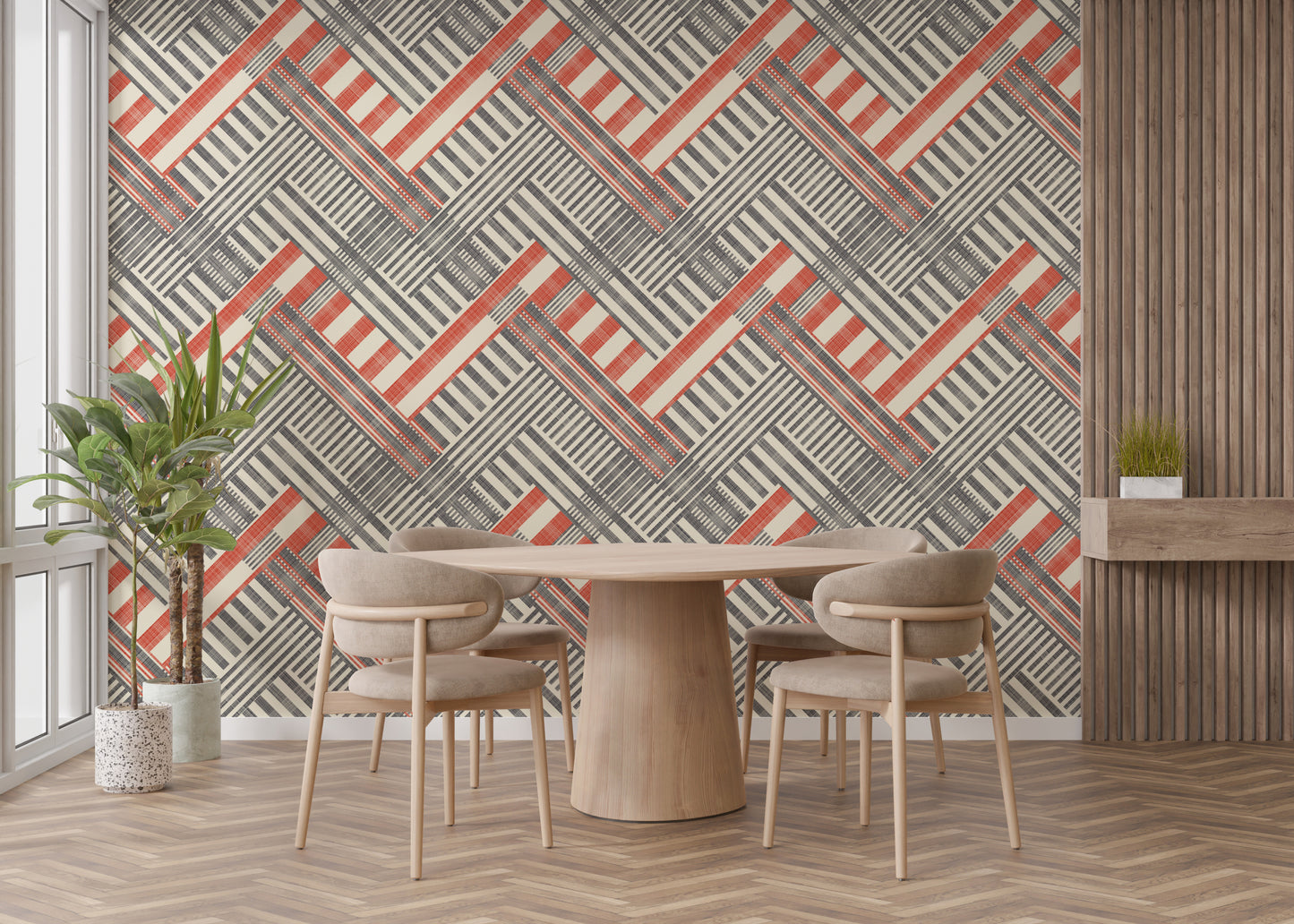 Unique striped wallpaper with a modern geometric layout.