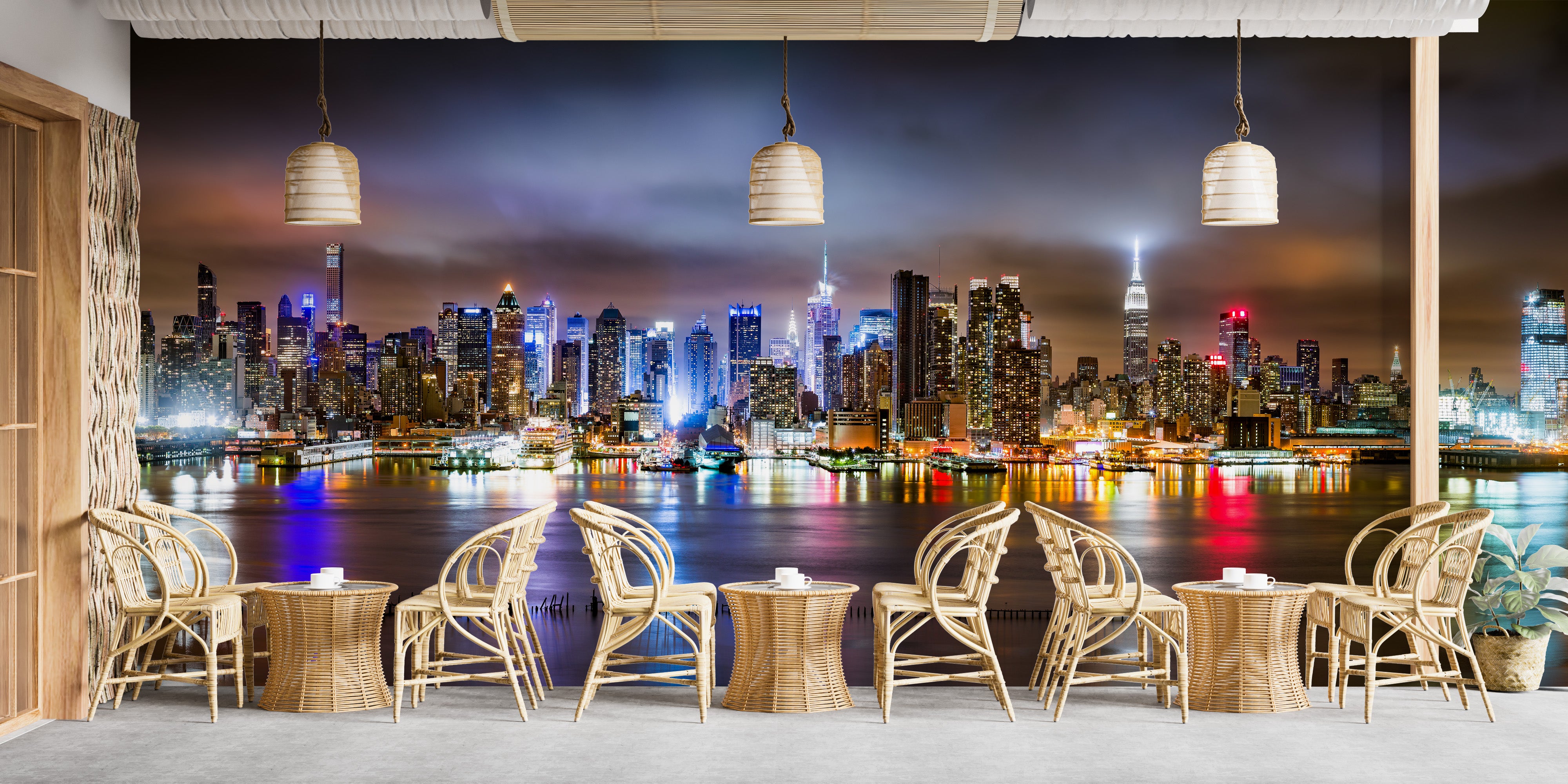 Self Adhesive Peel and Stick New York City Wallpaper Removable Skyscrapers Landscape Wall Mural Manhattan Panorama View Entryway Cityscape store