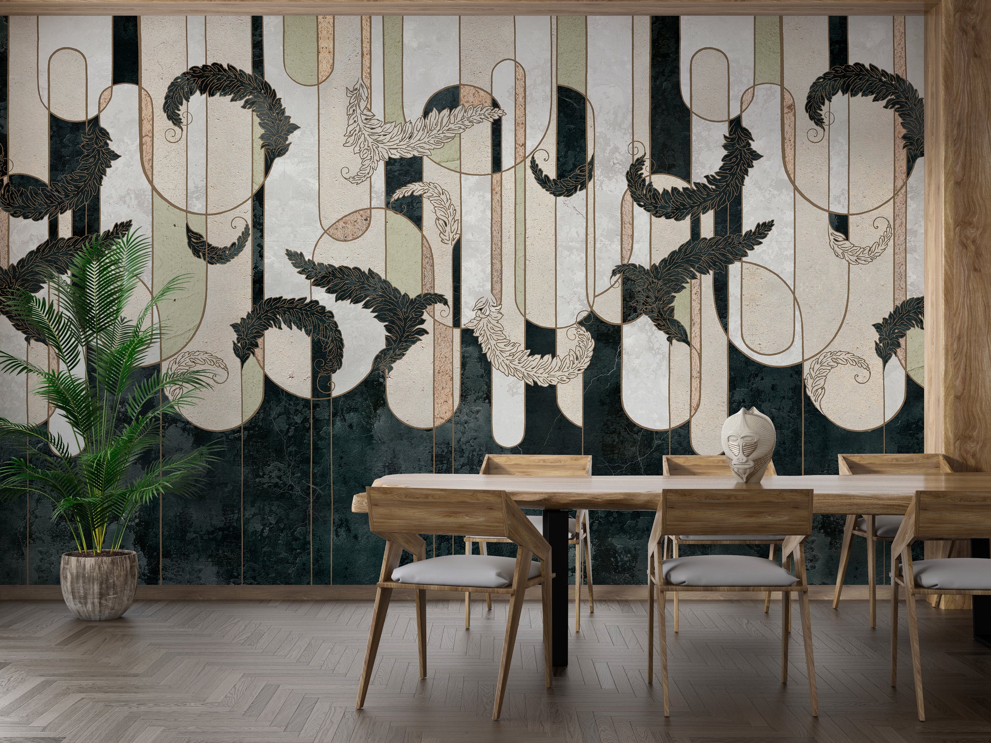 Dark Green Geometry Concrete Wallpaper Murals - Giffywalls