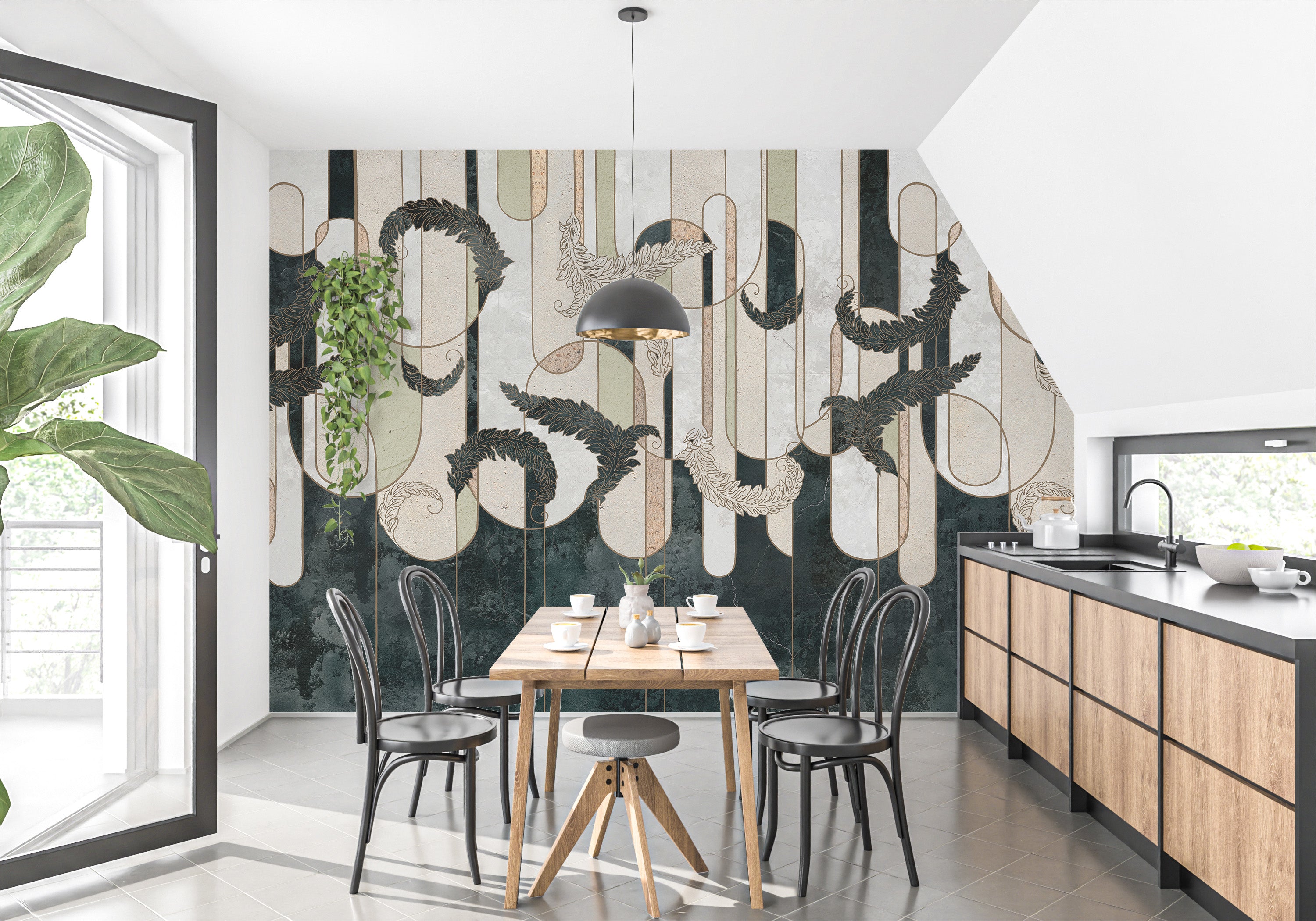 Dark Green Geometry Concrete Wallpaper Murals - Giffywalls