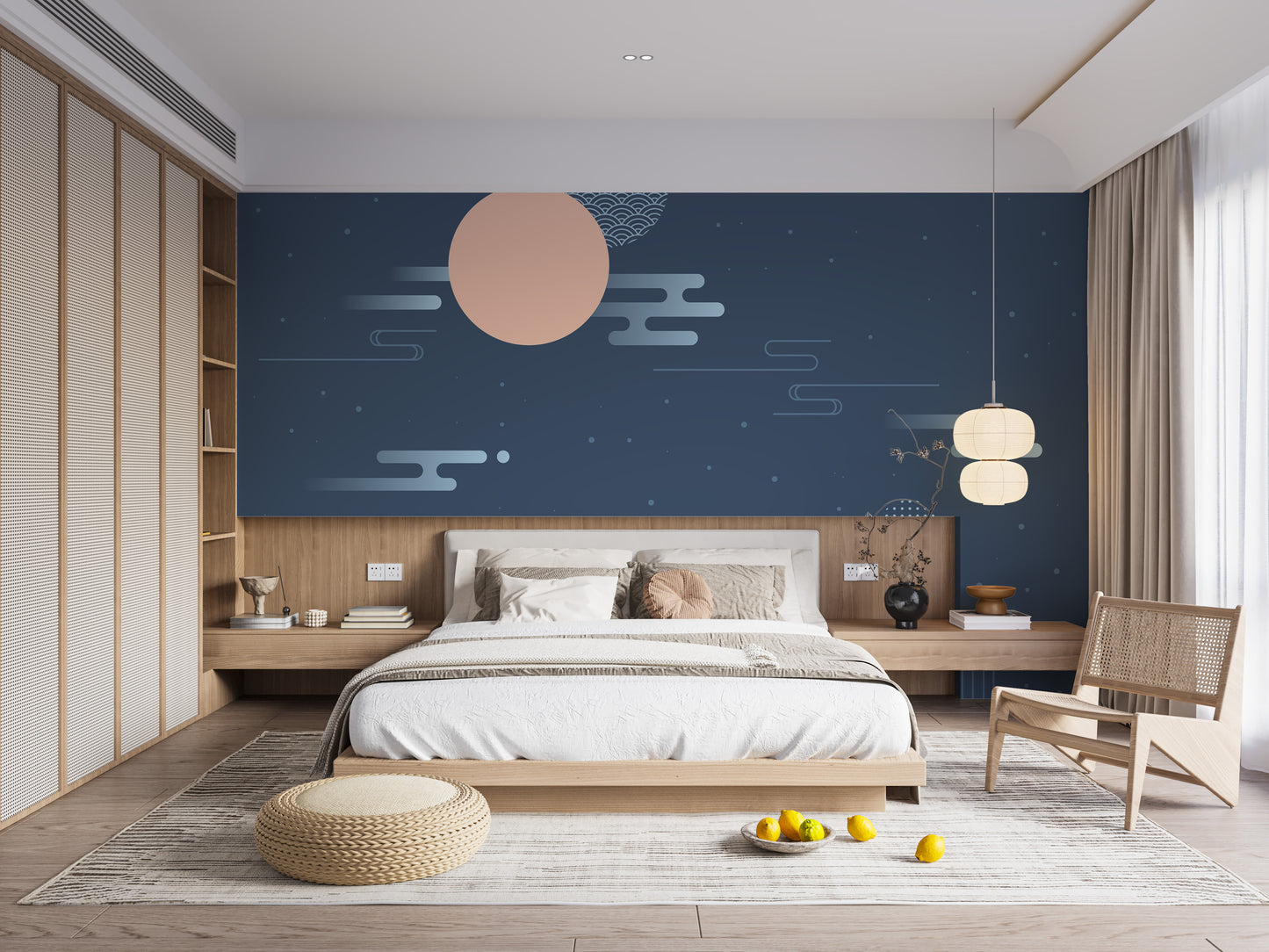 Korean traditional cloud wallpaper with moon elements.