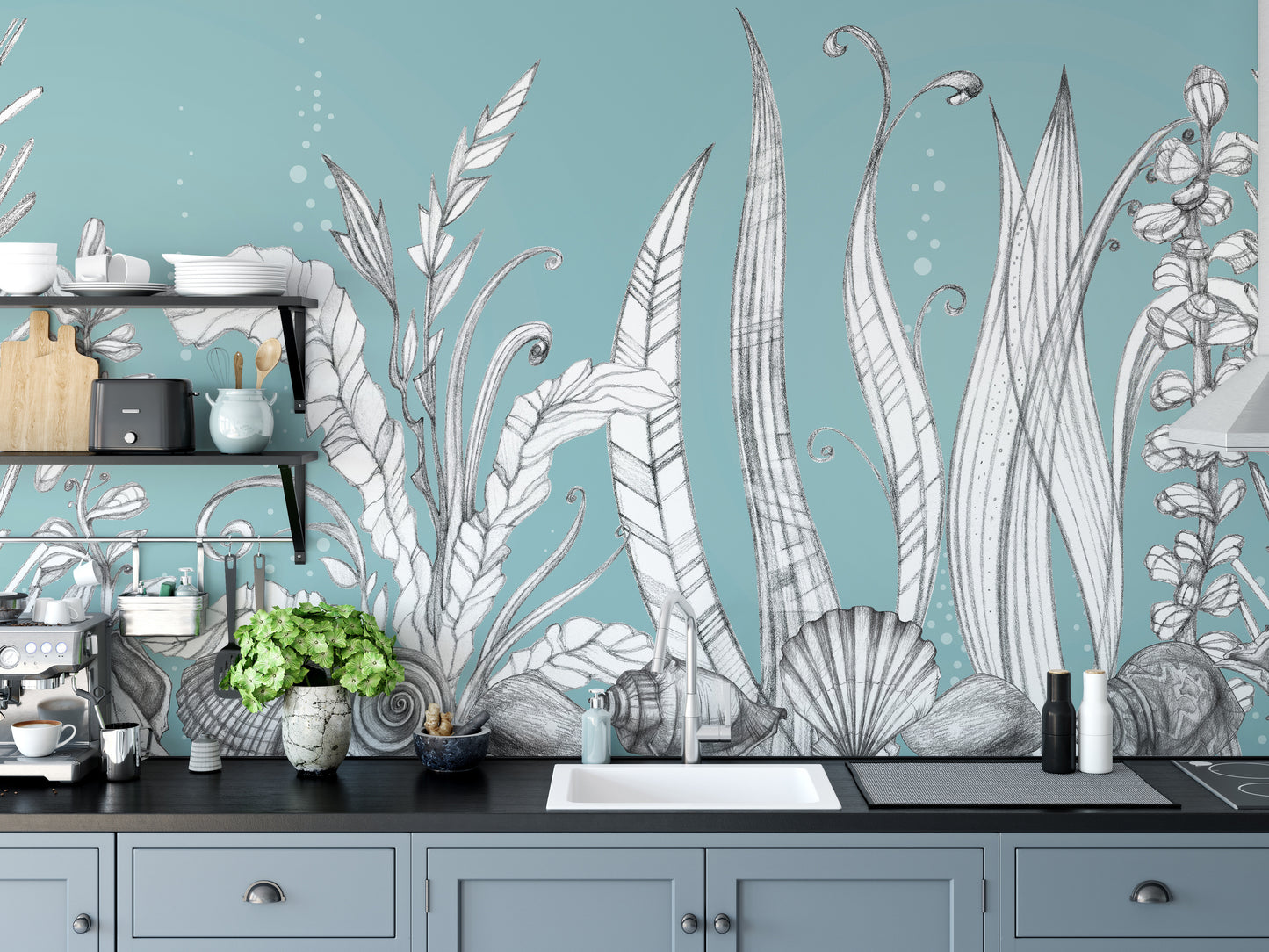 Hand drawn floral wallpaper murals