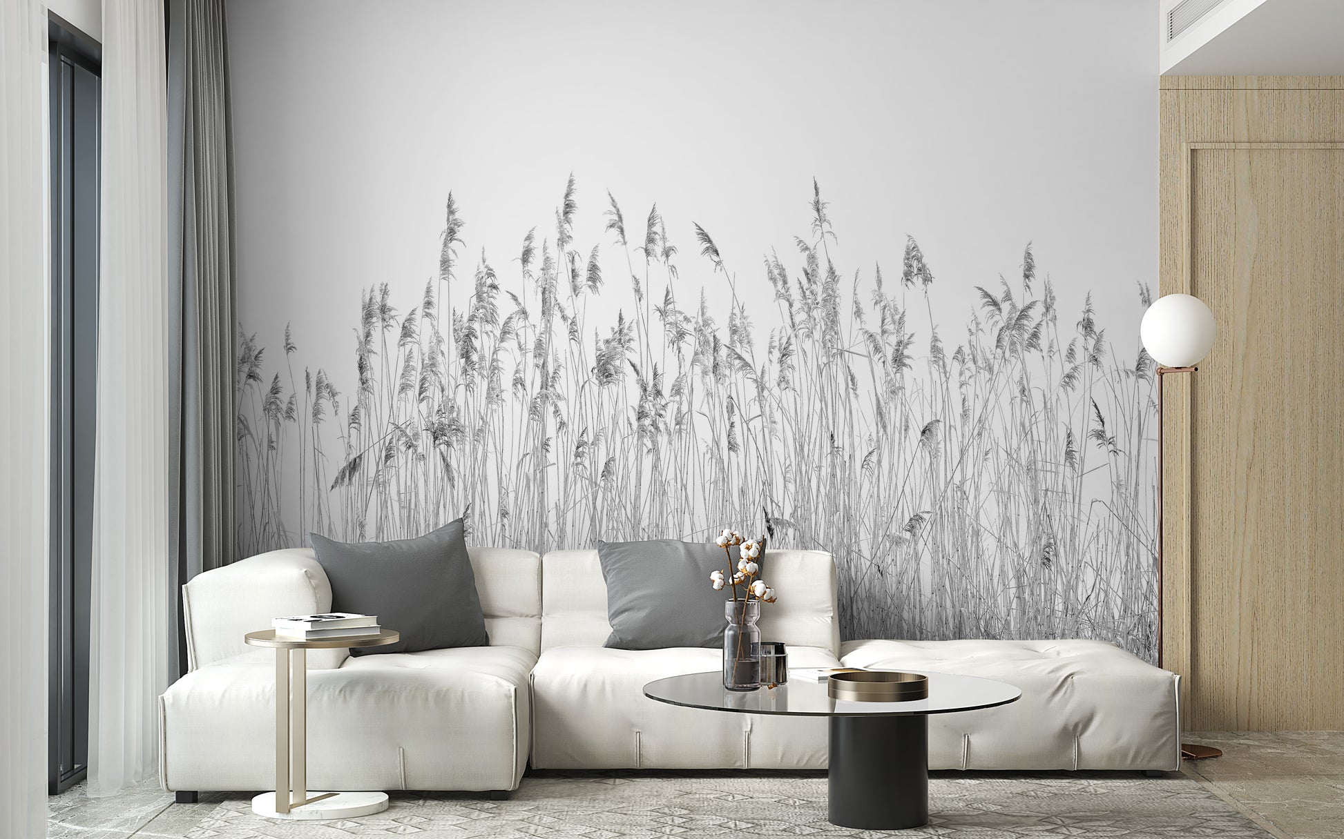 Soft-toned Gray Canebrake Wallpaper with organic motifs