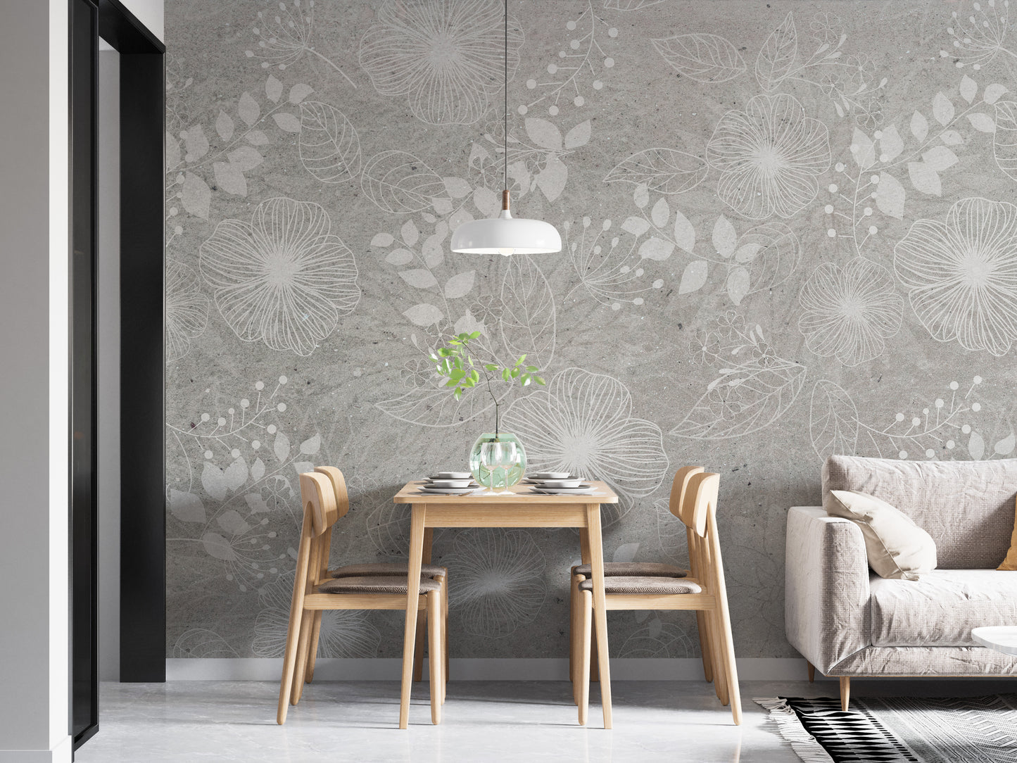 Elegant White and Gray Floral Wallpaper