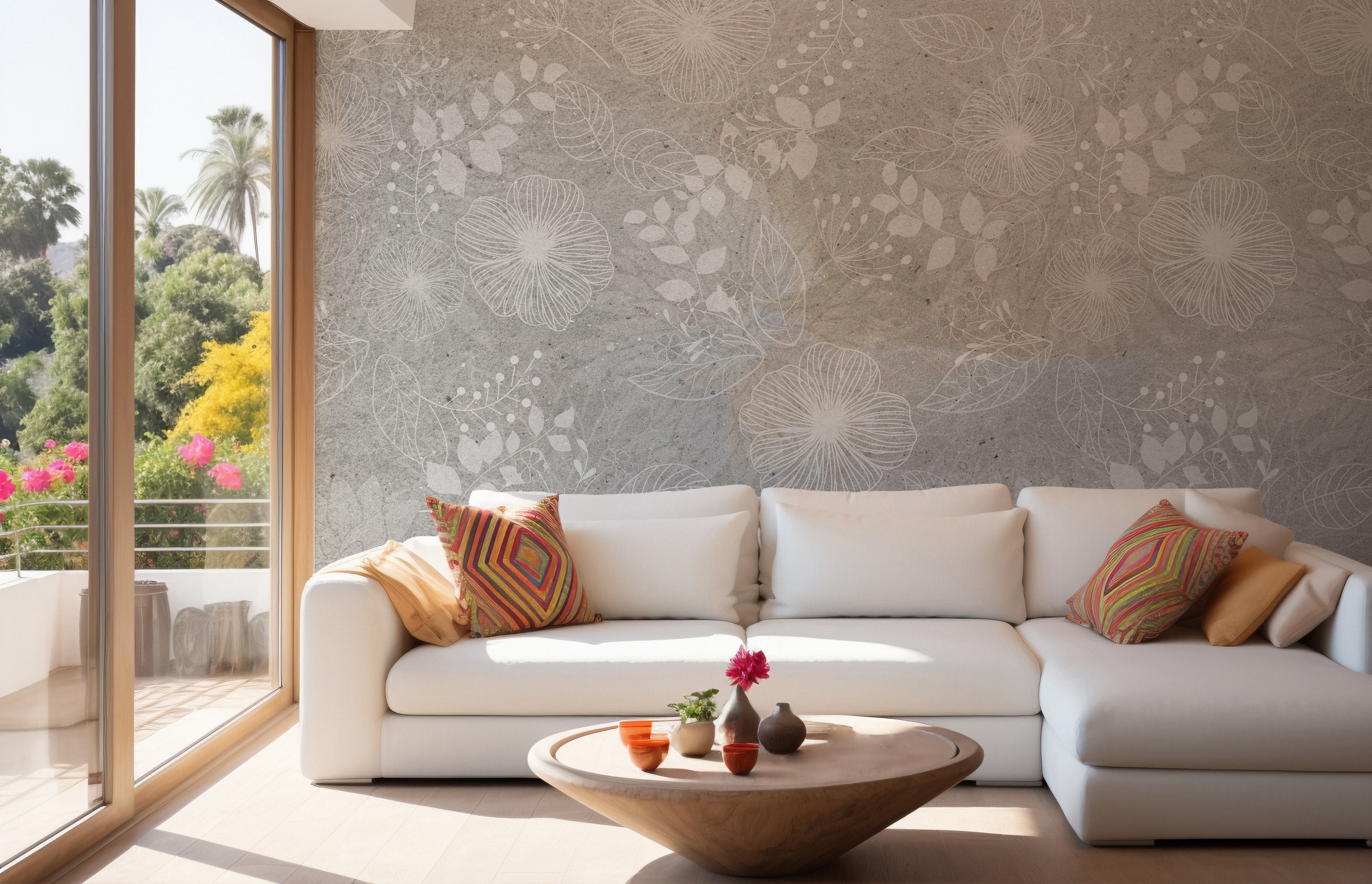 Natural charm with white floral mural