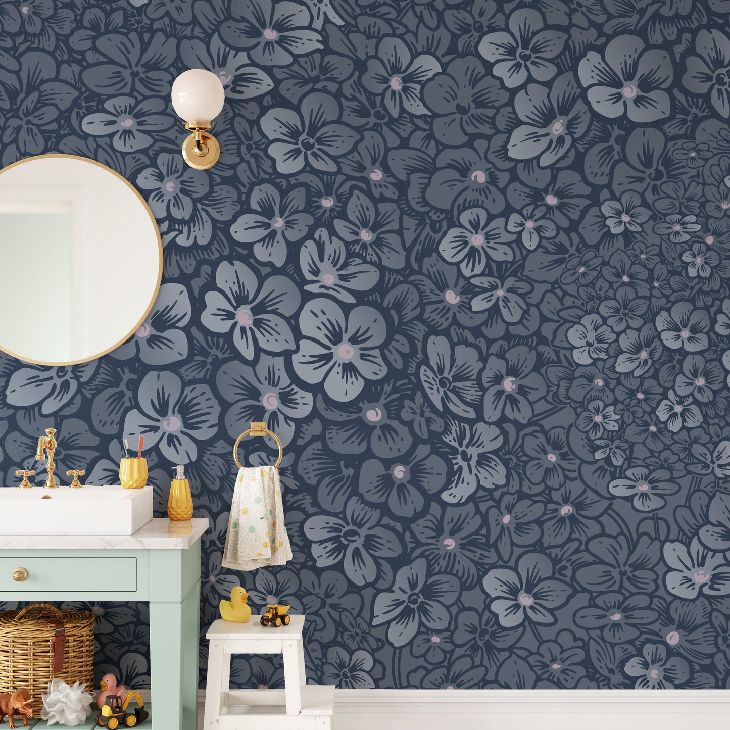 Navy Blue Garden Flower wallpaper Murals