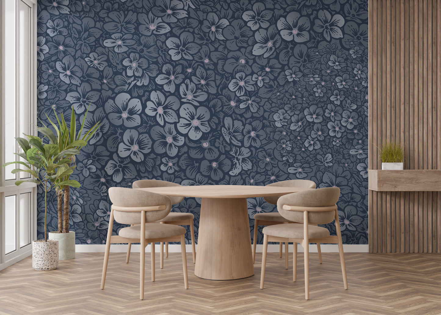 Navy Blue Garden Flower wallpaper Murals